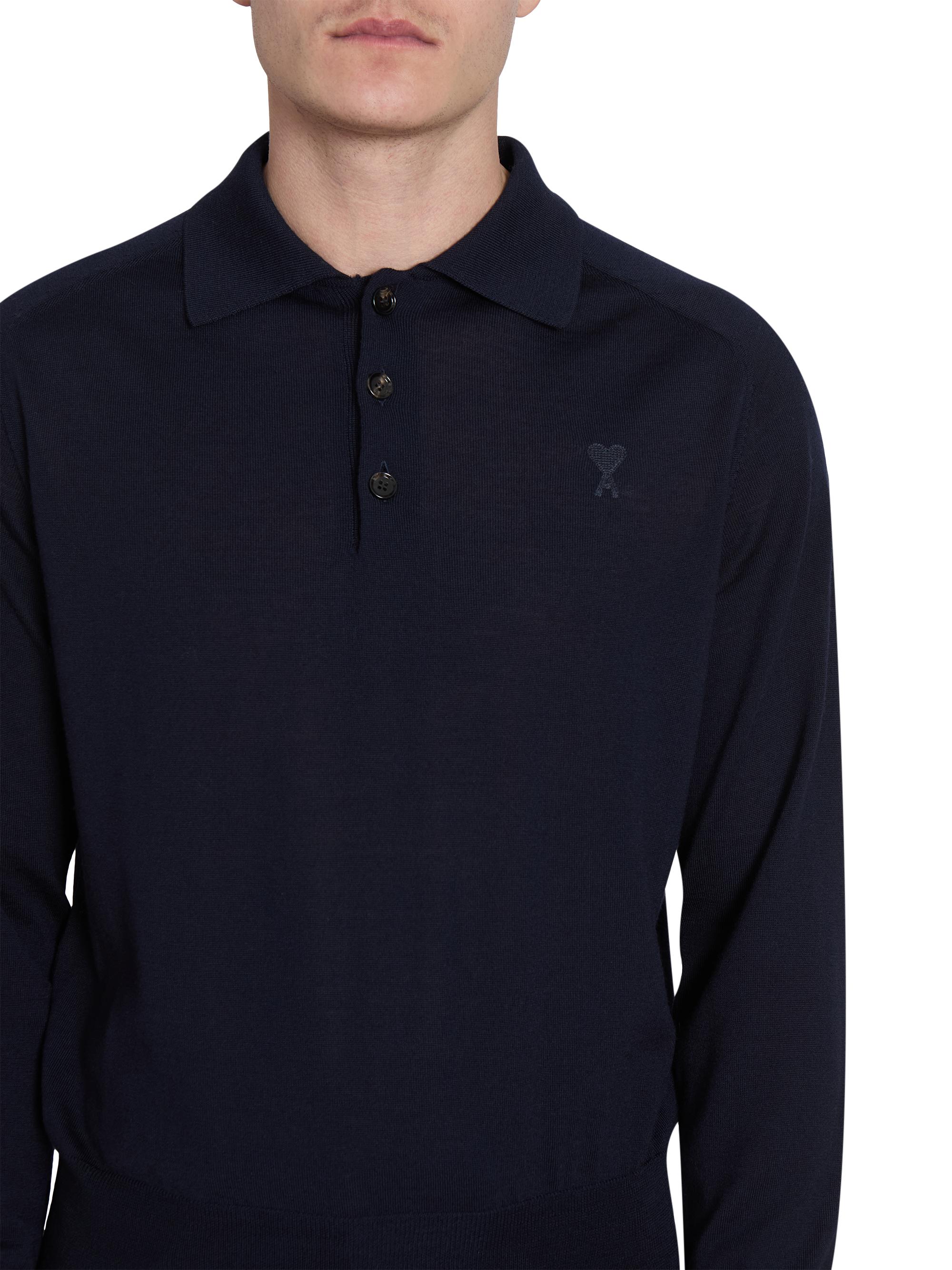 AMI Paris ADC Embroidered Logo Long-Sleeve Knit Polo Shirt