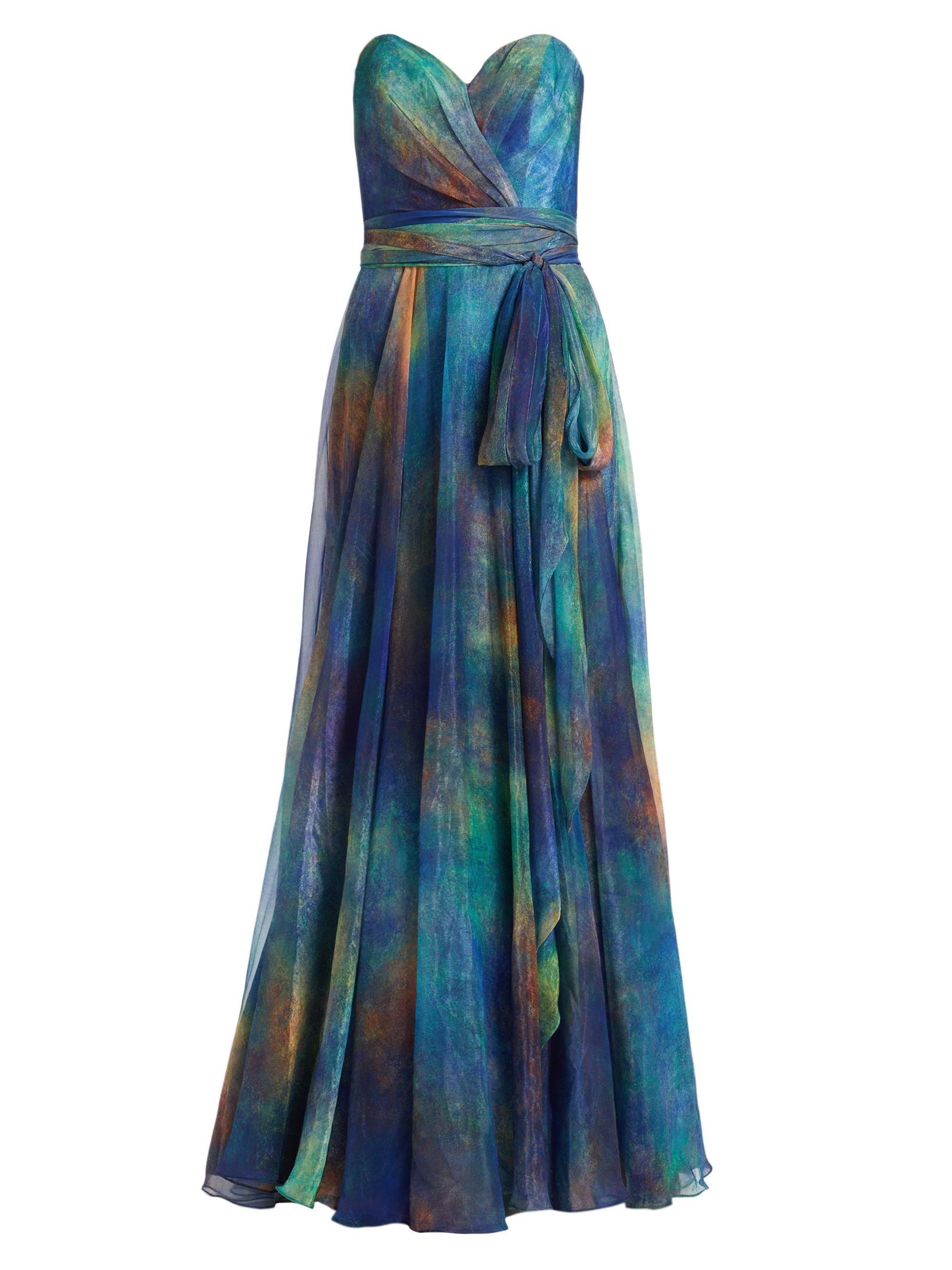 navy blue dress for baby girl Carolina Herrera Floral Pleated Asymmetric Seam Maxi Dress