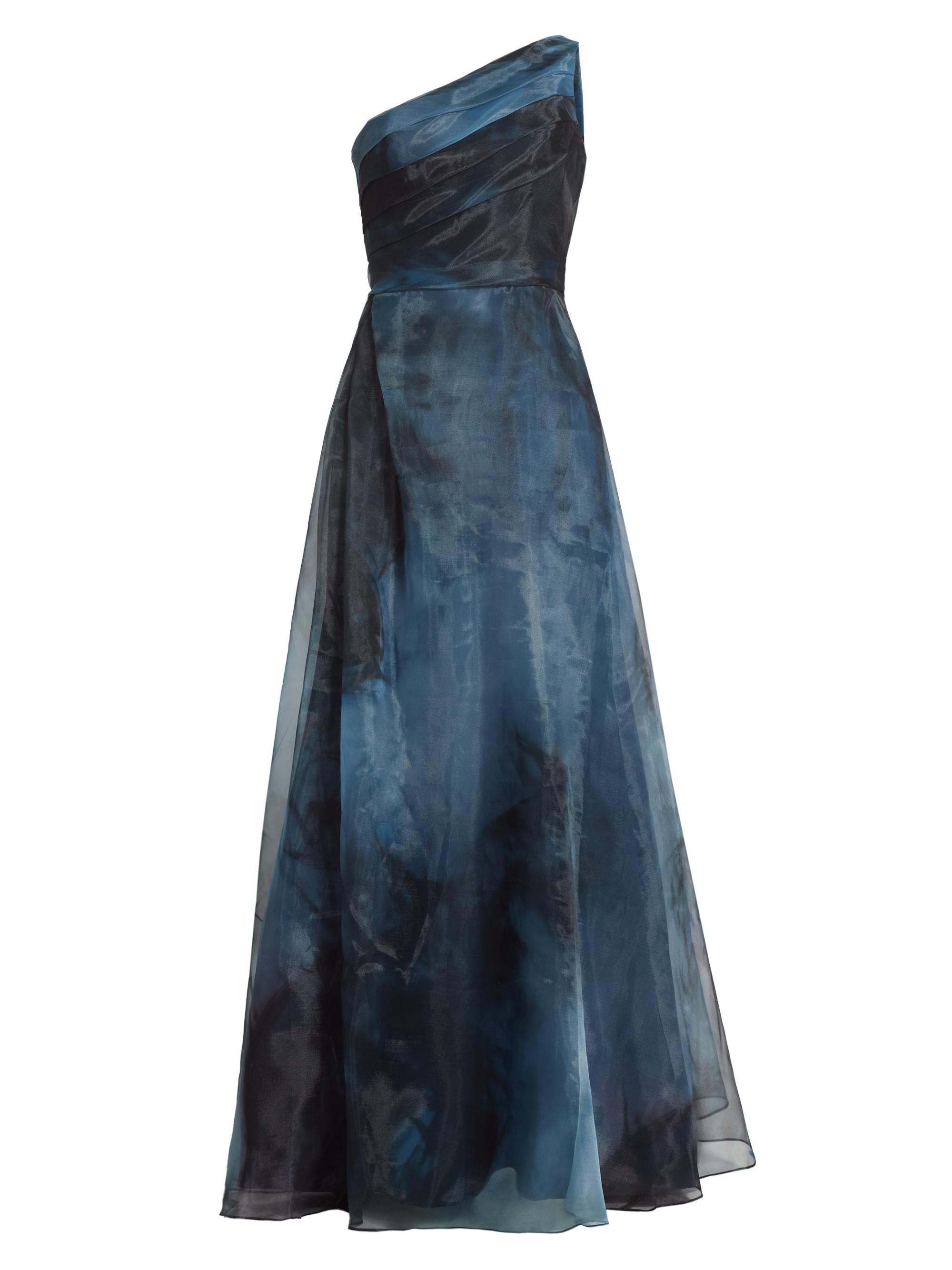 Rene Ruiz Collection Women's Printed Organza Asymmetric Gown - Blue Smoke