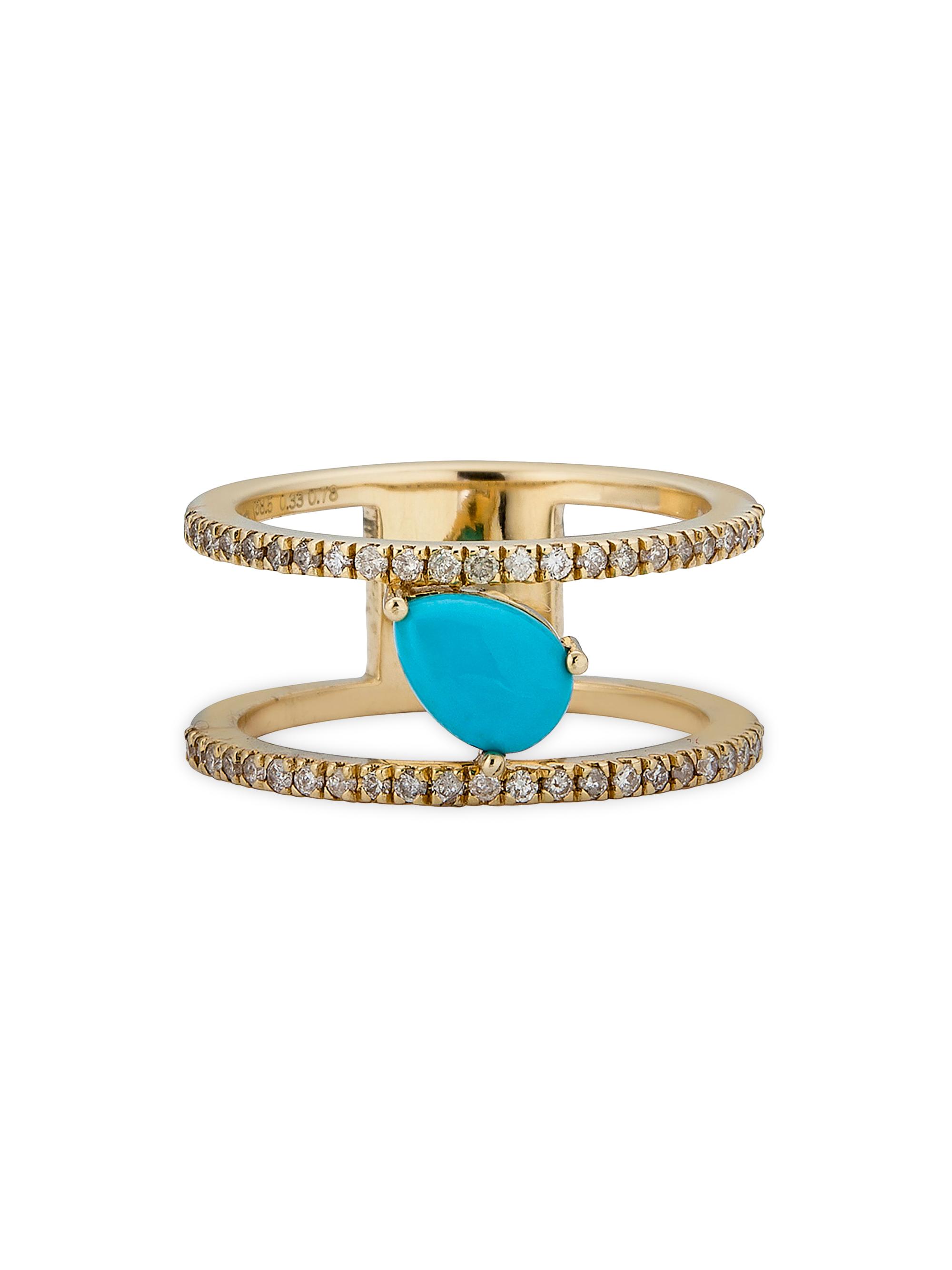 Atlas Fine Women's 14K Yellow Gold, Sleeping Beauty Turquoise & 0.33 TCW Diamond Ring - Turquoise