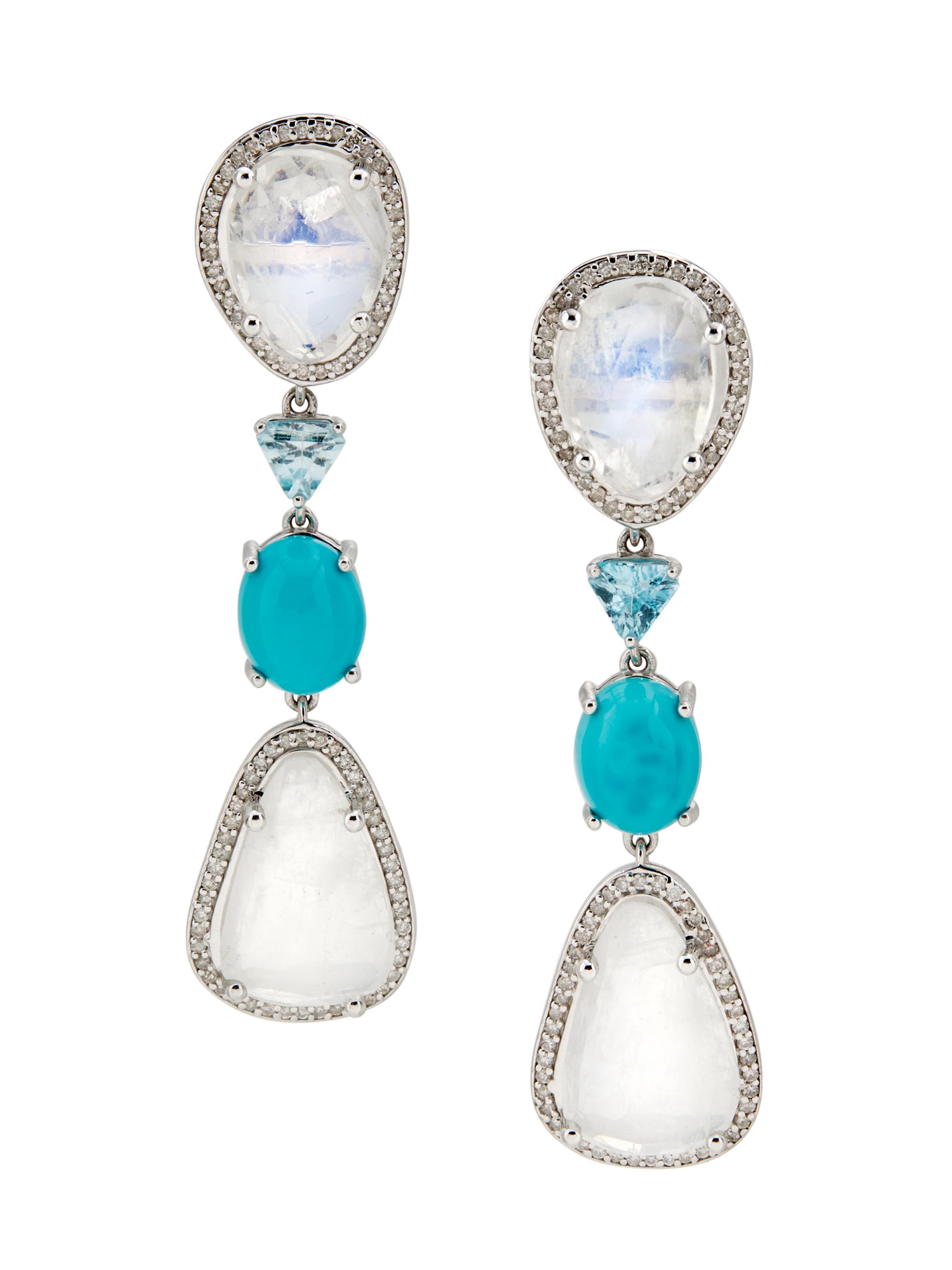 Atlas Fine Women's 14K White Gold, Silver & Multi-Gemstone Drop Earrings - Moon Stone