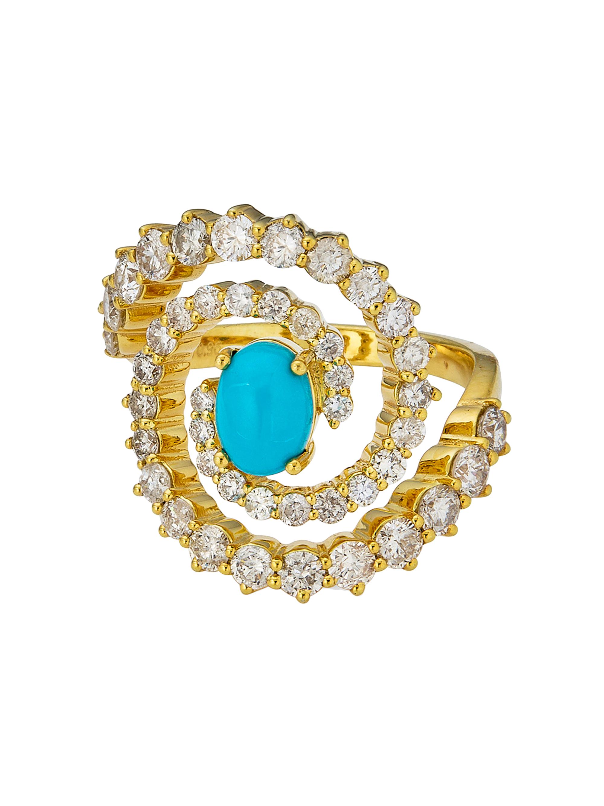 Atlas Fine Women's 14K Yellow Gold, Turquoise & 1.93 TCW Diamond Swirl Ring - Yellow Gold