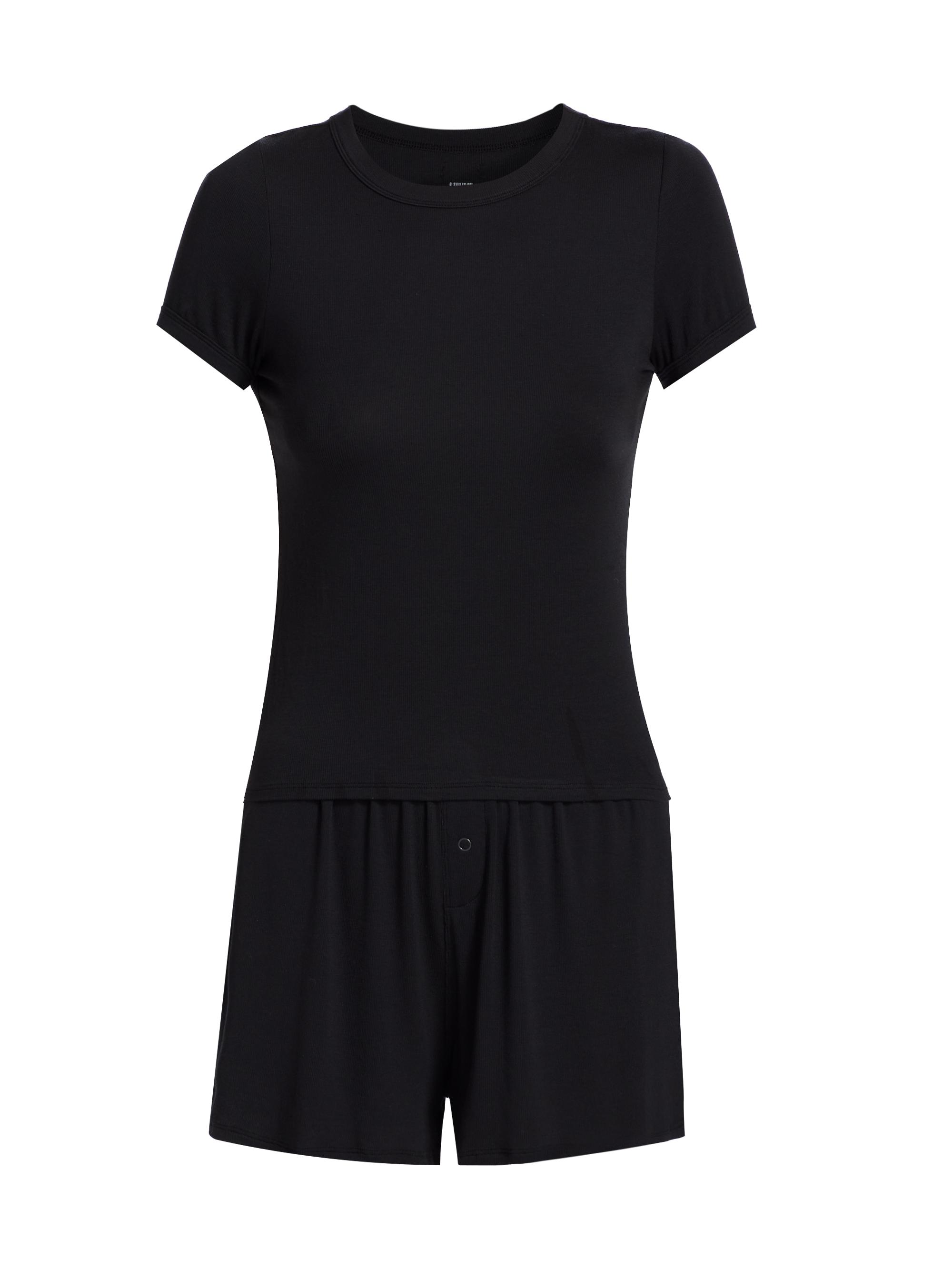 Lunya Women's Rib-Knit T-Shirt & Shorts Set - Immersed Black
