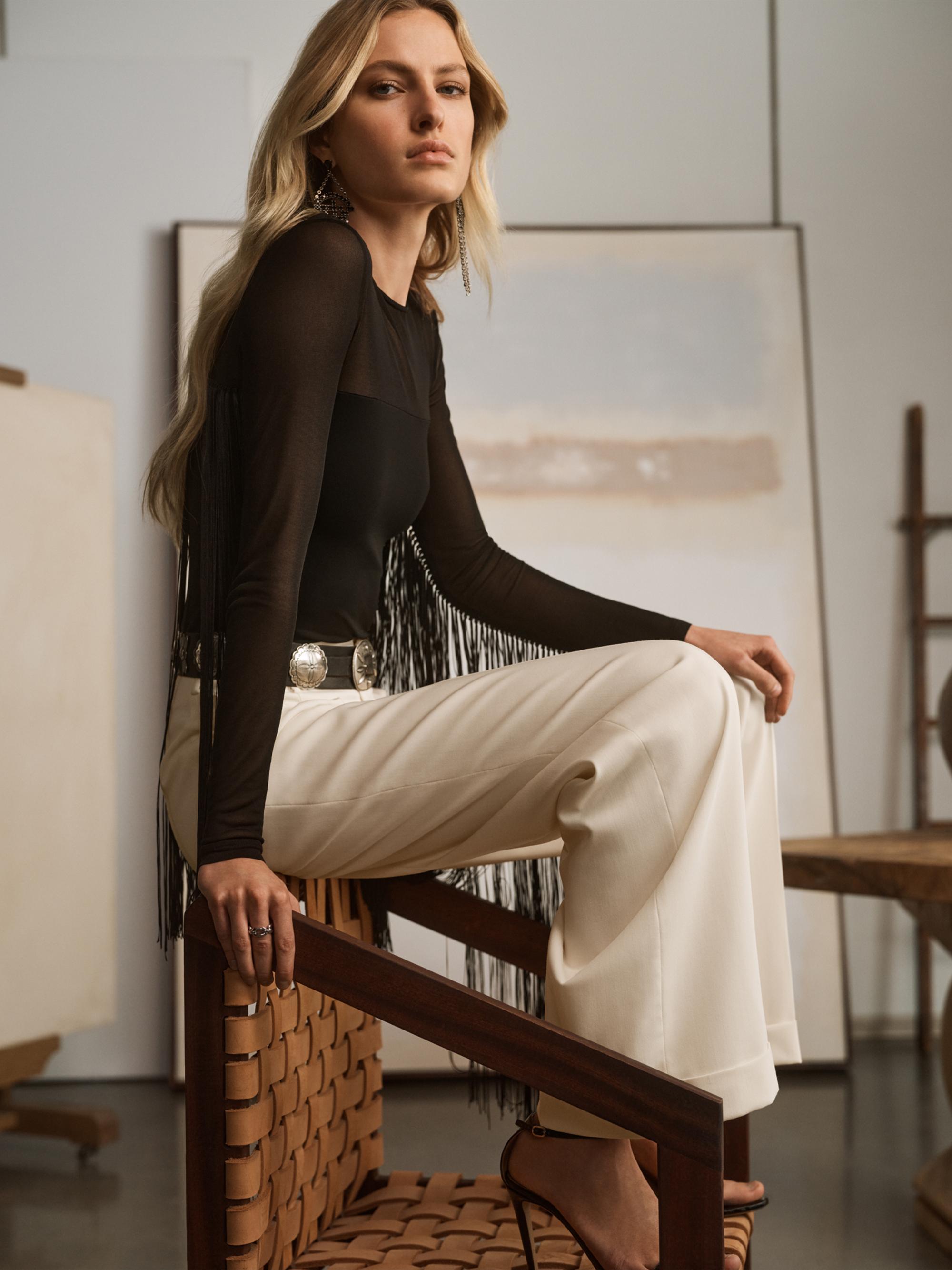 roughlow ラフロー　airy fringe sheer tops 新品未使用 roughlow airy fringe sheer tops - メルカリ