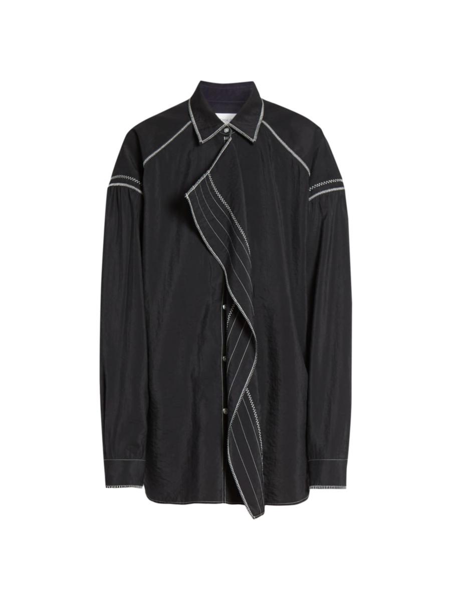 Cotton Satin Plastron Long Sleeve Top by Lemaire- La Garçonne
