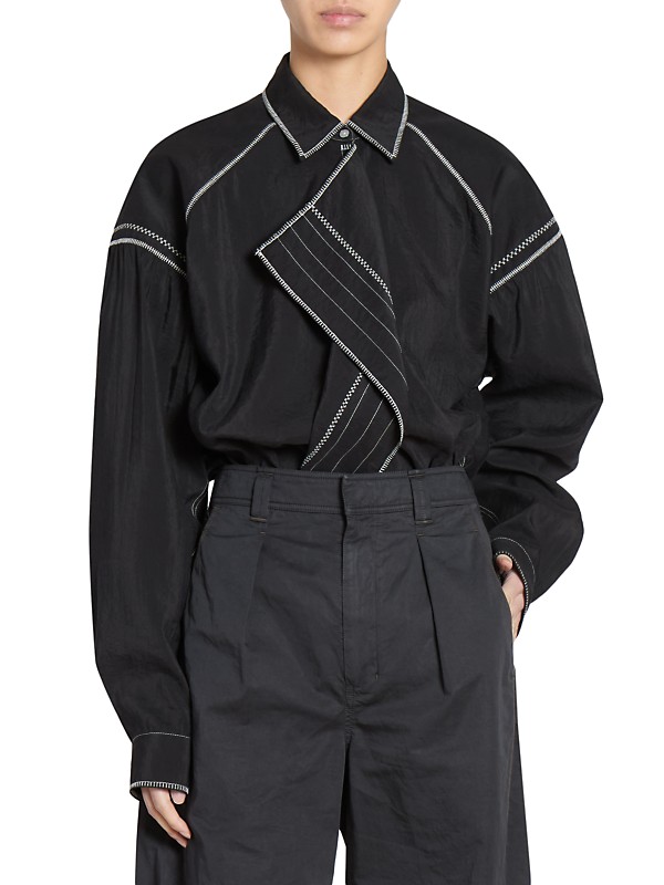 Shop Lemaire Embroidered Asymmetric Silk-Blend Shirt | Saks Shop Lemaire Embroidered Asymmetric Silk-Blend Shirt | Saks