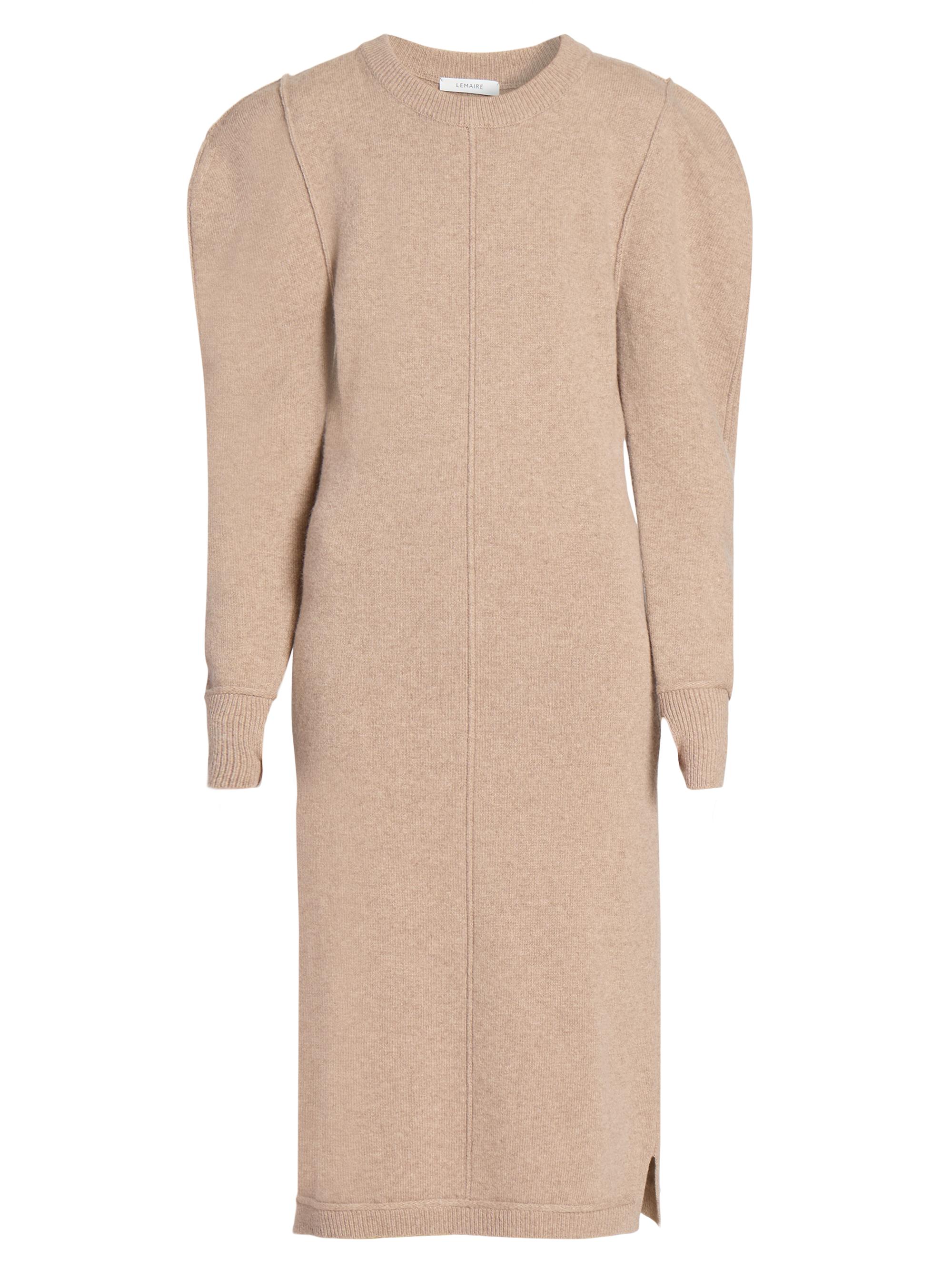 Lemaire Women's Wool Seamed Crewneck Midi-Dress - Latte Coffee