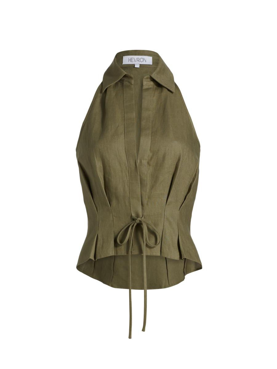 Hevron Women's Sloan Linen Vest Top In Green
