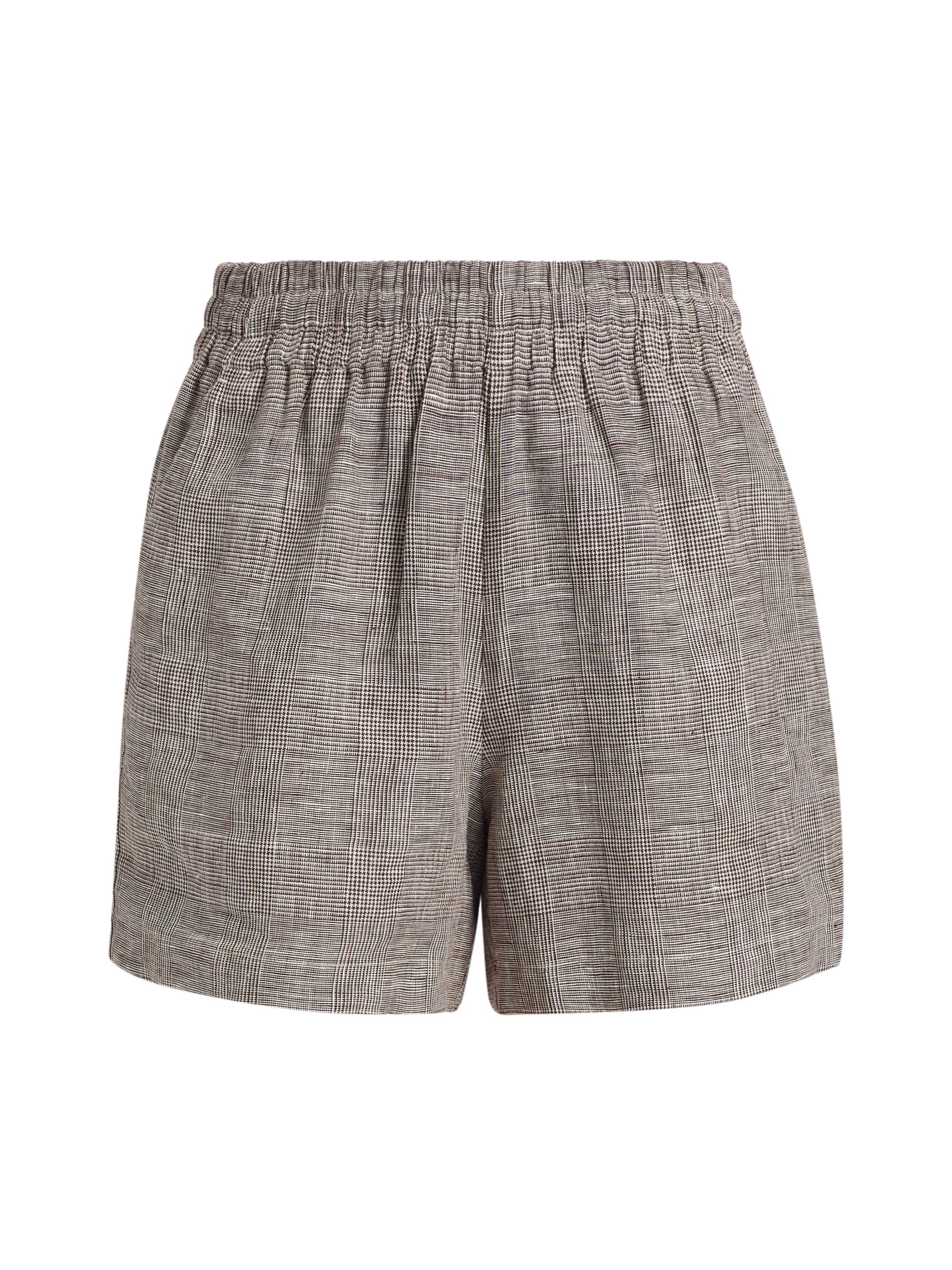 Anine Bing Women's Kam Plaid Linen Shorts - Brown Plaid