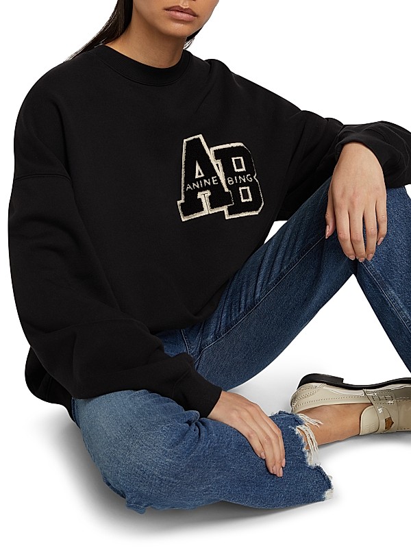 Shop Anine Bing Miles Logo Cotton Sweatshirt | Saks Fifth Avenue Shop Anine Bing Miles Logo Cotton Sweatshirt | Saks Fifth Avenue