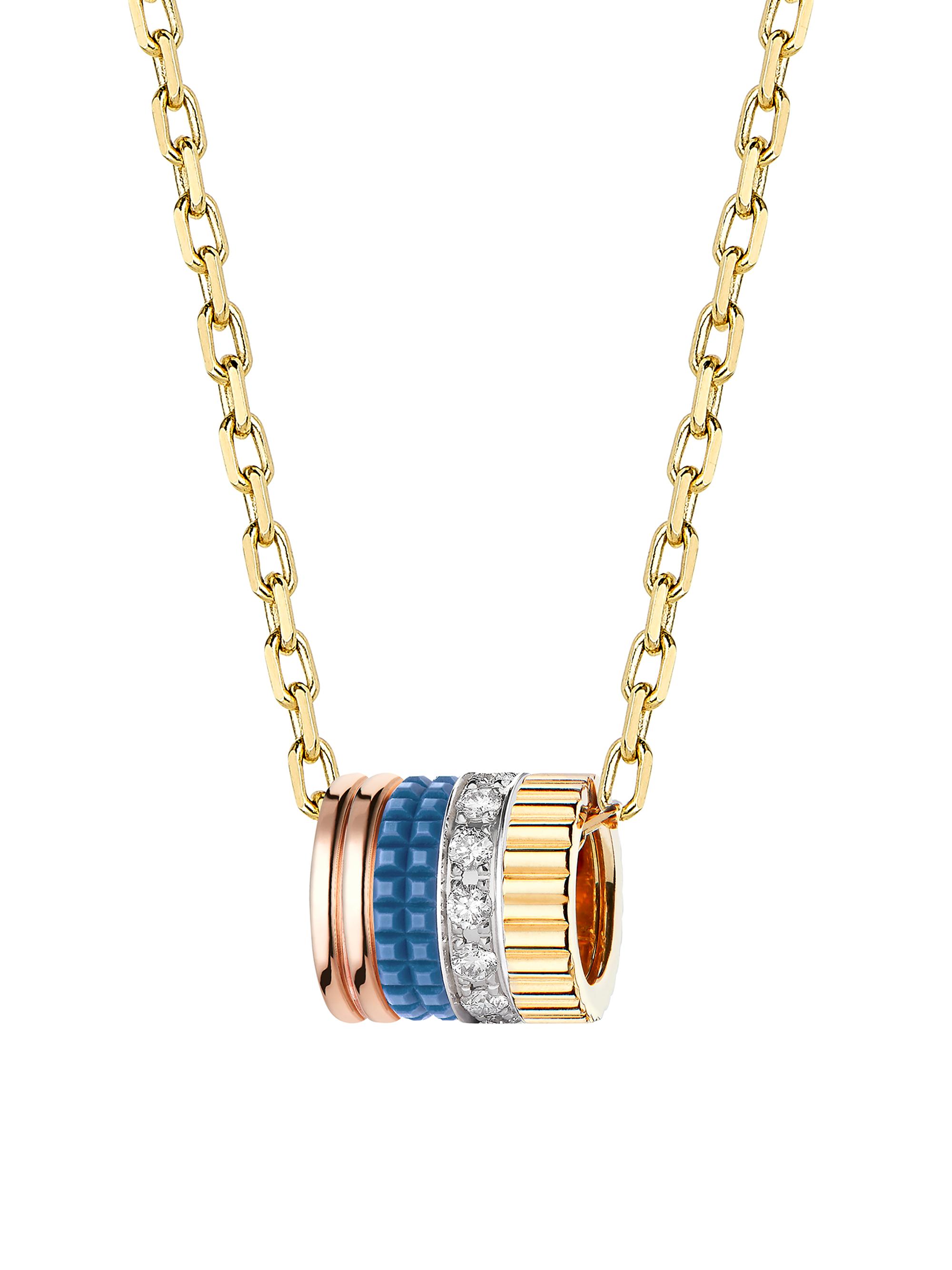 Boucheron Men's Unisex Quatre Blue Edition Tri-Tone 18K Gold, HyCeram & 0.17 TCW Diamond Pendant Necklace - Yellow Gold