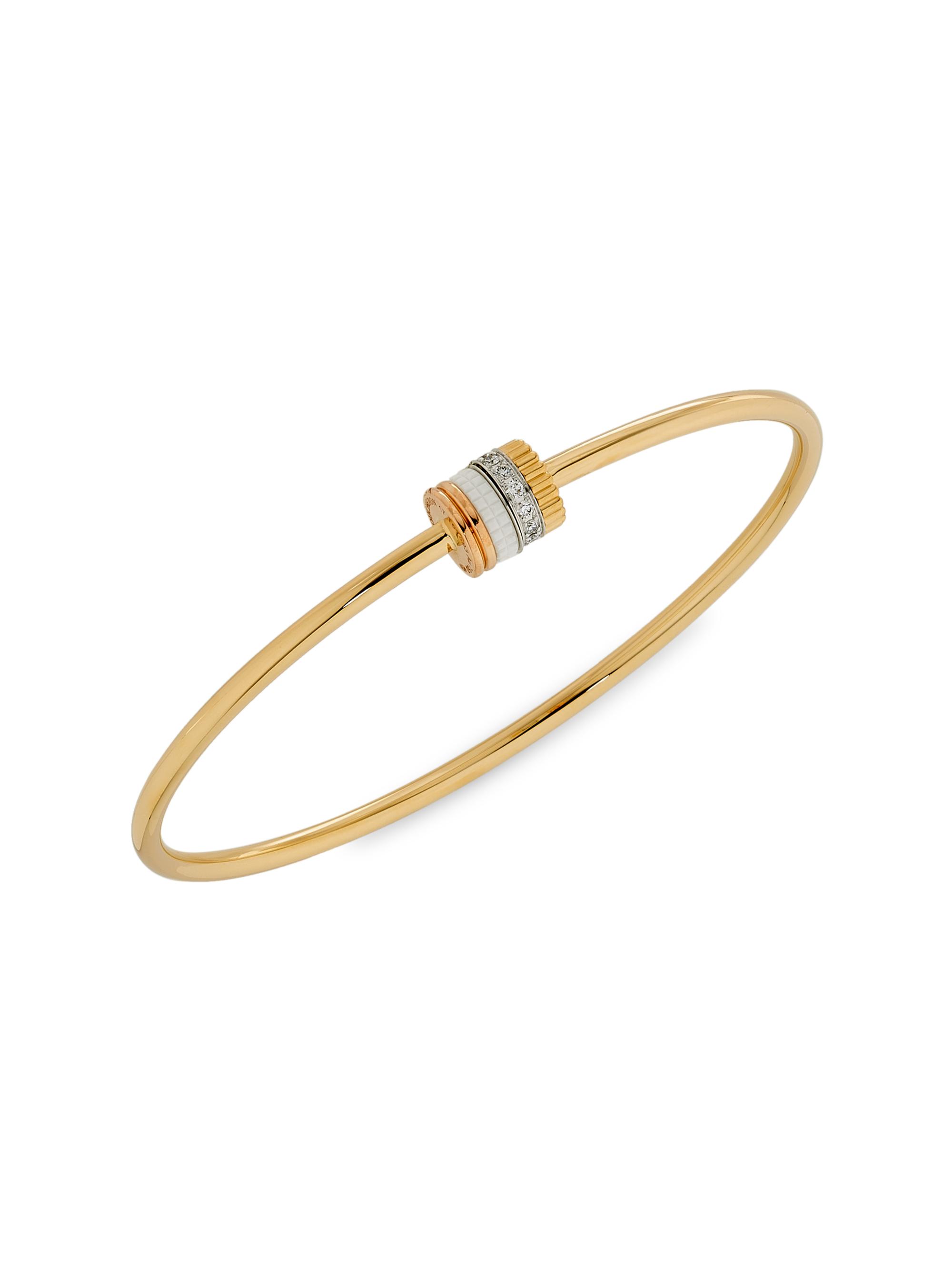 Boucheron Women's Quatre White Edition Tri-Tone 18K Gold, HyCeram & 0.11 TCW Diamond Bangle - Yellow Gold