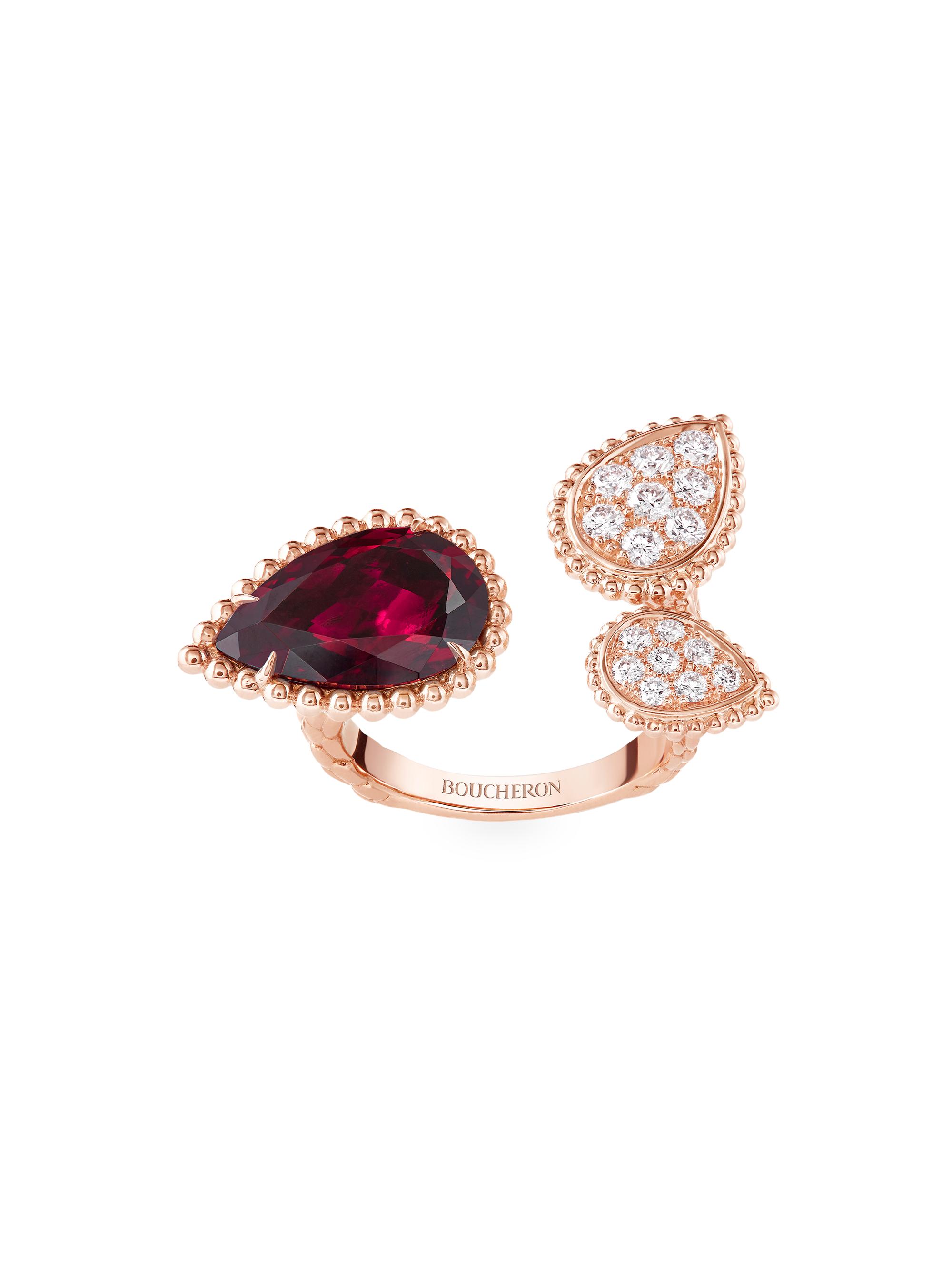 Boucheron Women's Serpent Bohème 18K Rose Gold, Rhodolite Garnet & 0.46 TCW Diamond Cuff Ring - Pink Gold