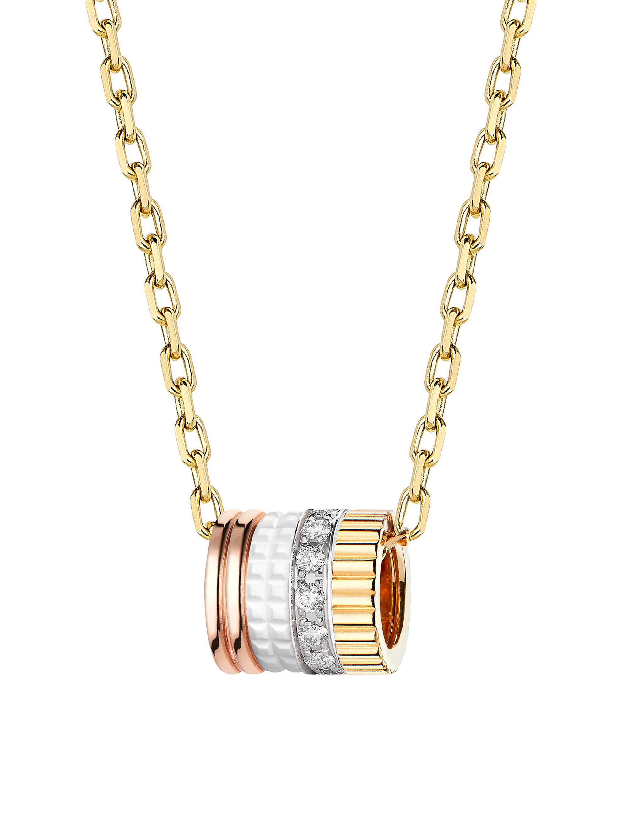 Boucheron Women's Quatre White Edition Tri-Tone 18K Gold, HyCeram & 0.17 TCW Diamond Pendant Necklace - Yellow Gold