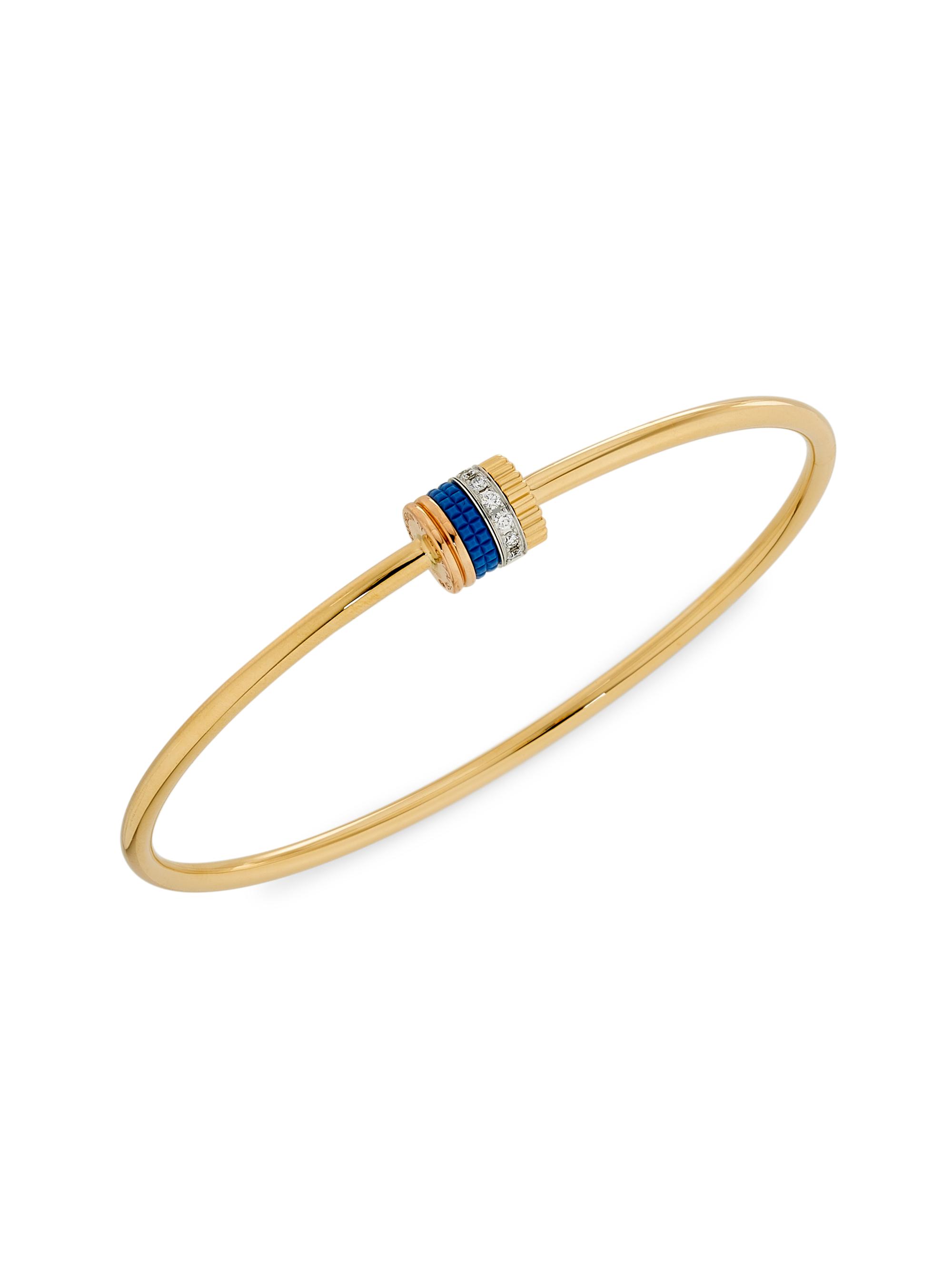 Boucheron Women's Quatre Blue Edition Tri-Tone 18K Gold, HyCeram & 0.11 TCW Diamond Bangle - Yellow Gold