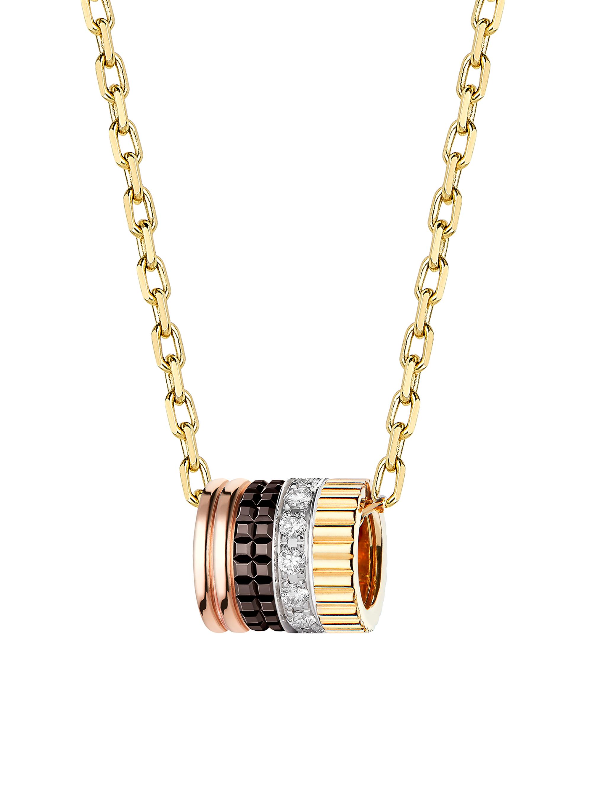 Boucheron Women's Unisex Quatre Classique Tri-Tone 18K Gold, PVD & 0.17 TCW Diamond Pendant Necklace - Yellow Gold