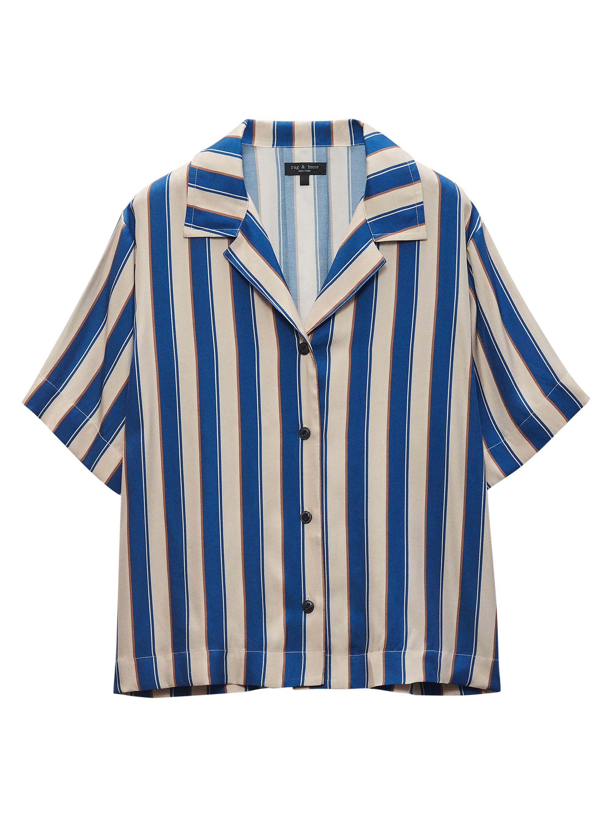 rag & bone Women's Declan Silk Striped Camp Shirt - Salute Stripe