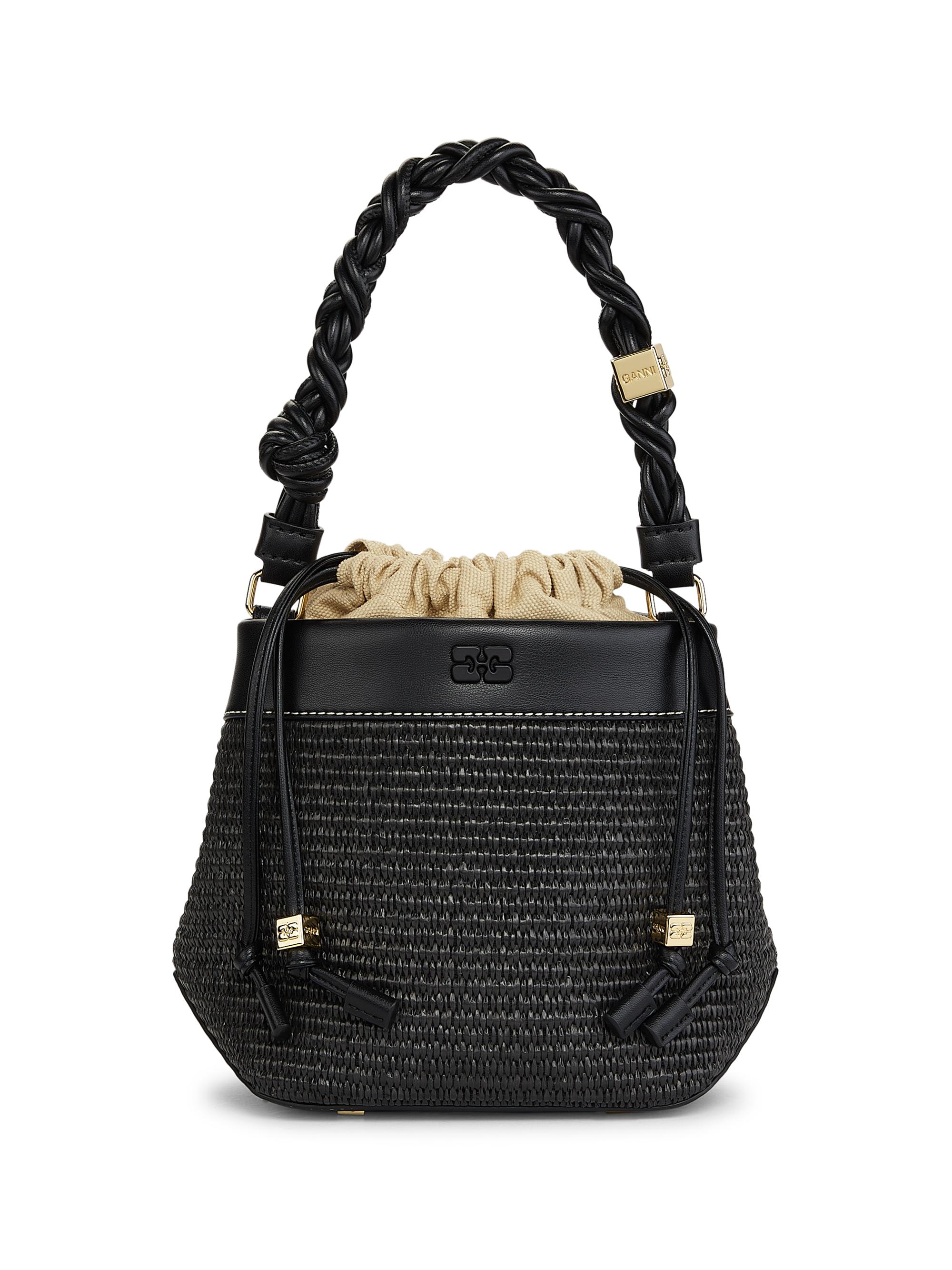 Ganni Women's Bou Woven Drawstring Bucket Bag - Black