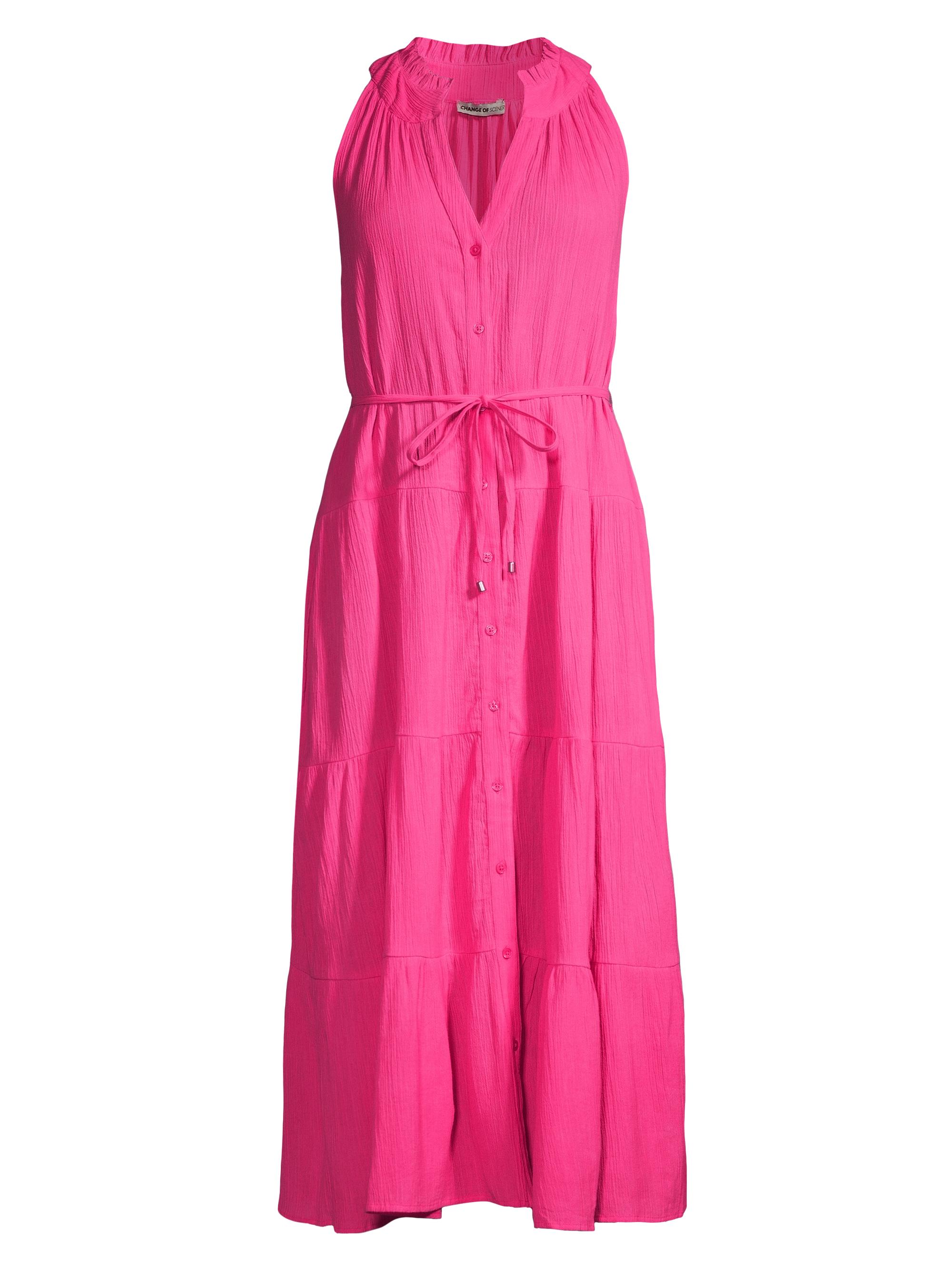 Change of Scenery Women's Tracy Convertible Tiered Shirtdress - Shocking Pink