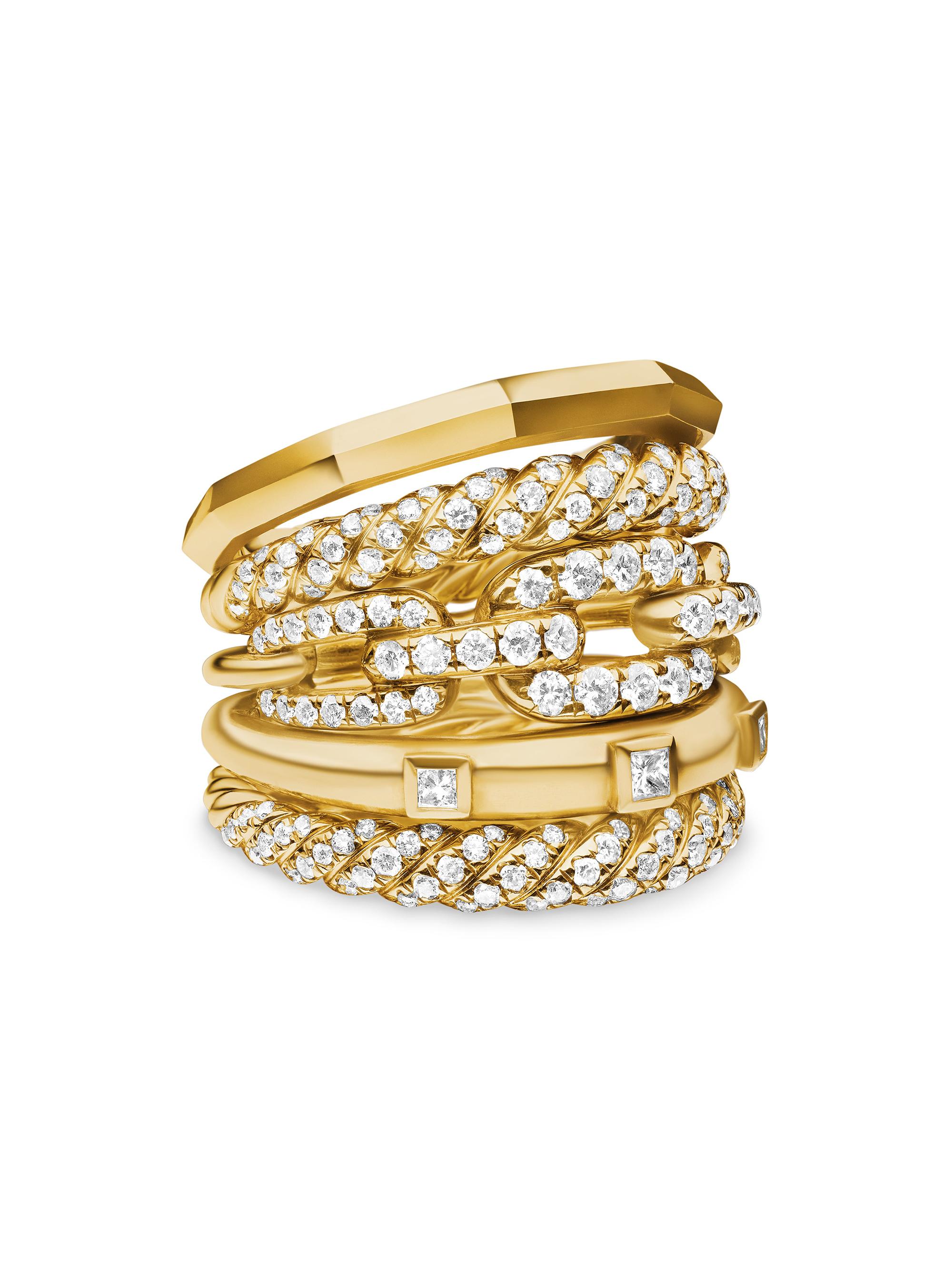 David Yurman Women's Stax Five Row Ring in 18K Yellow Gold - Diamond