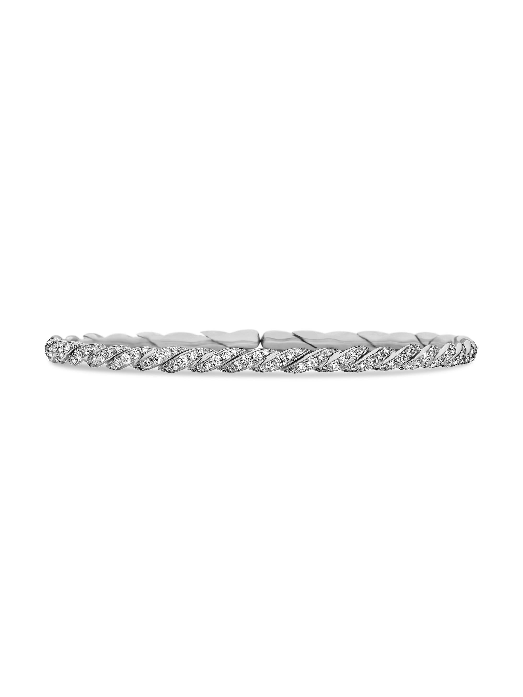 David Yurman Women's Sculpted Cable Flex Bracelet in 18K White Gold - Diamond