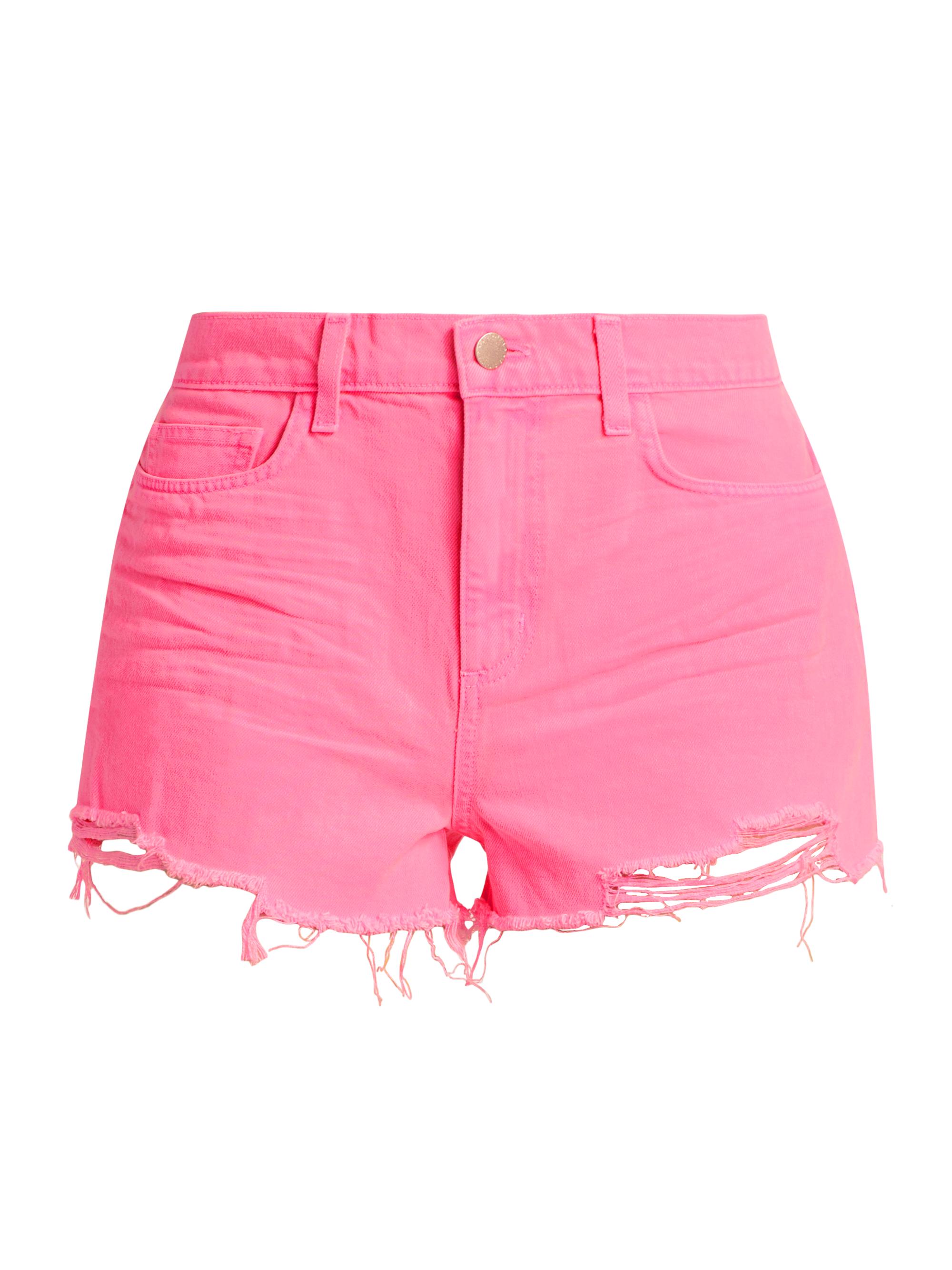 L'AGENCE Women's Clark Distressed Denim Shorts - Shocking Pink Distress