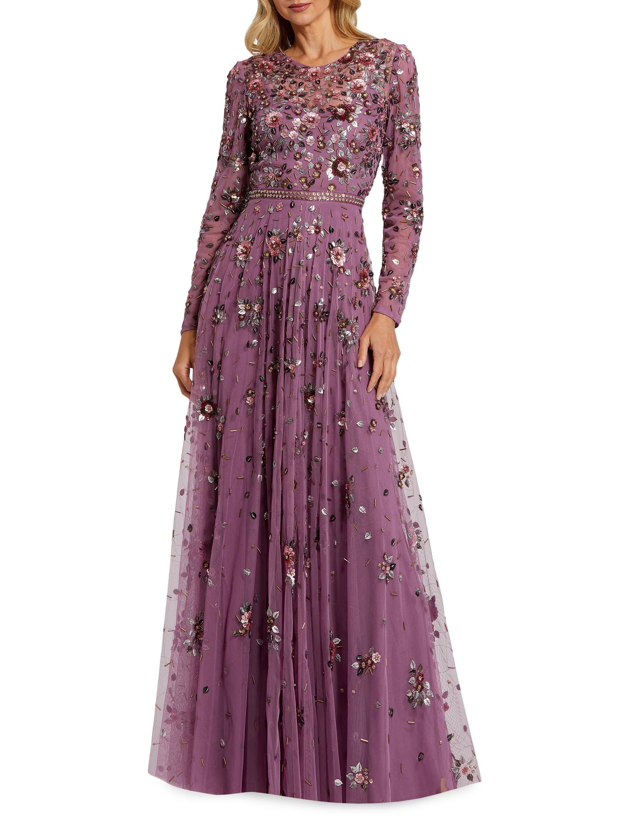 Mac Duggal Women's Floral Embellished Tulle A-Line Gown - Raspberry