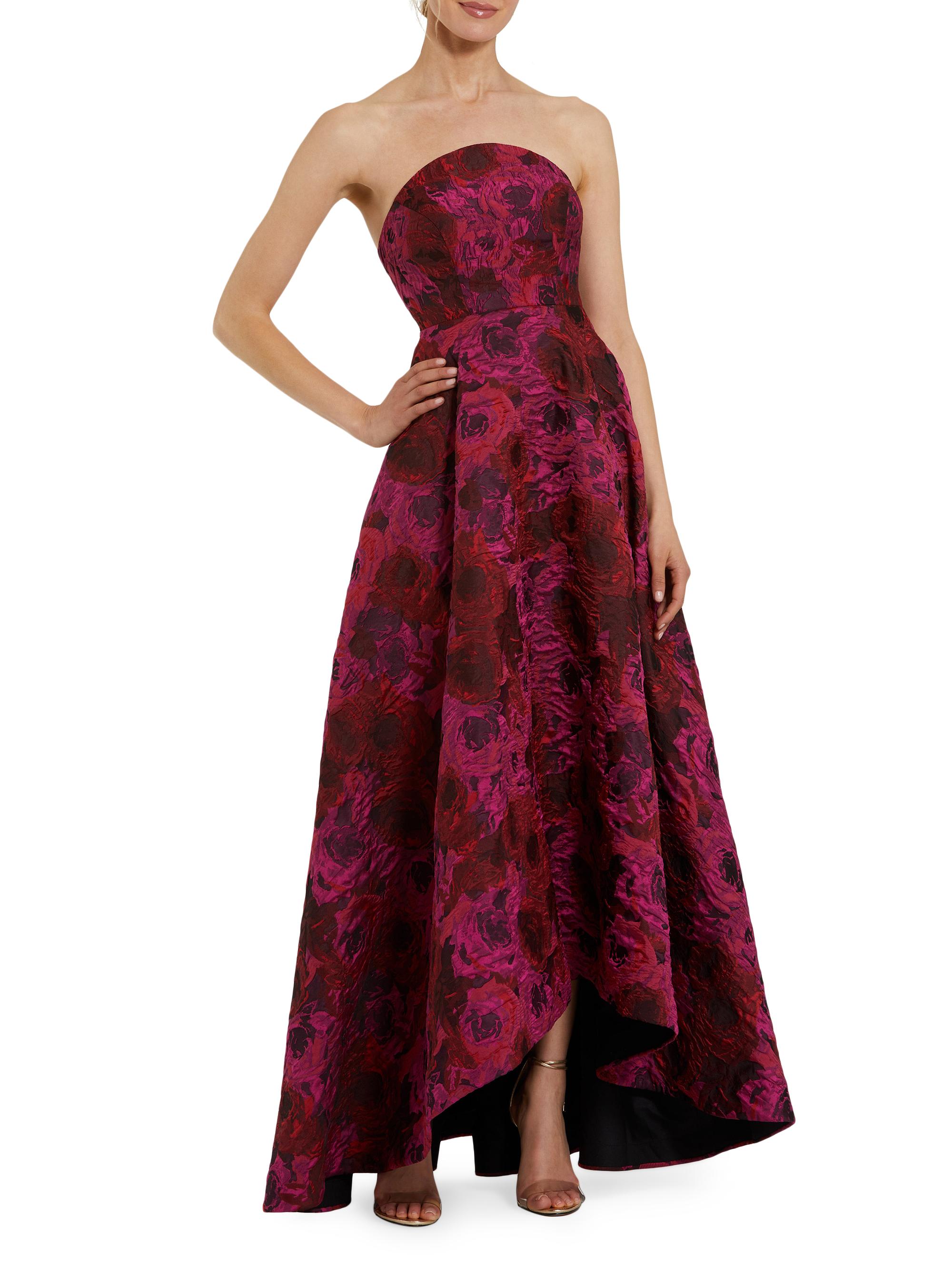 Mac Duggal Women's Floral Brocade Strapless High-Low A-Line Gown - Magenta Multi
