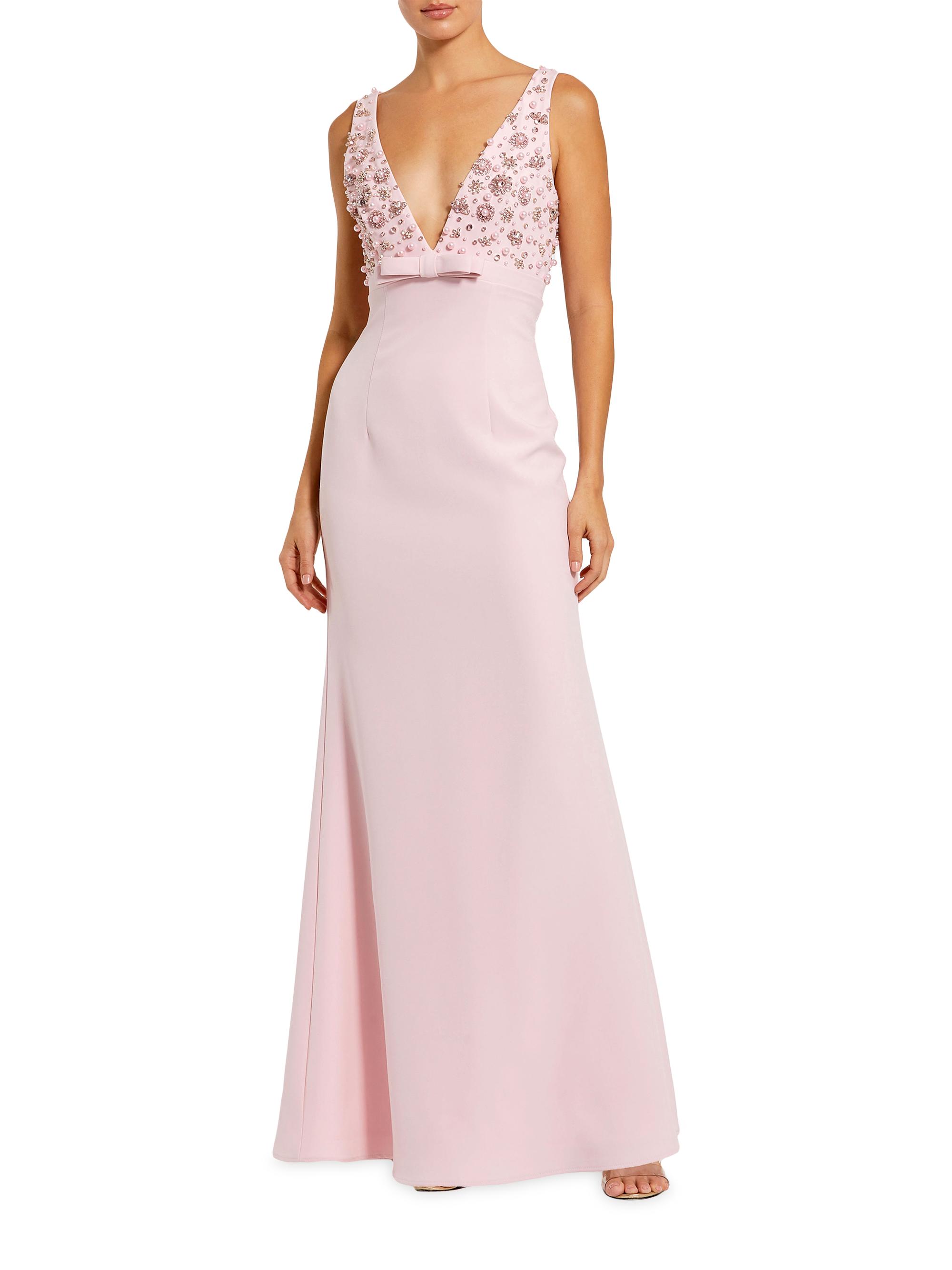 Mac Duggal Women's Crêpe Floral Beaded Bow A-Line Gown - Blush