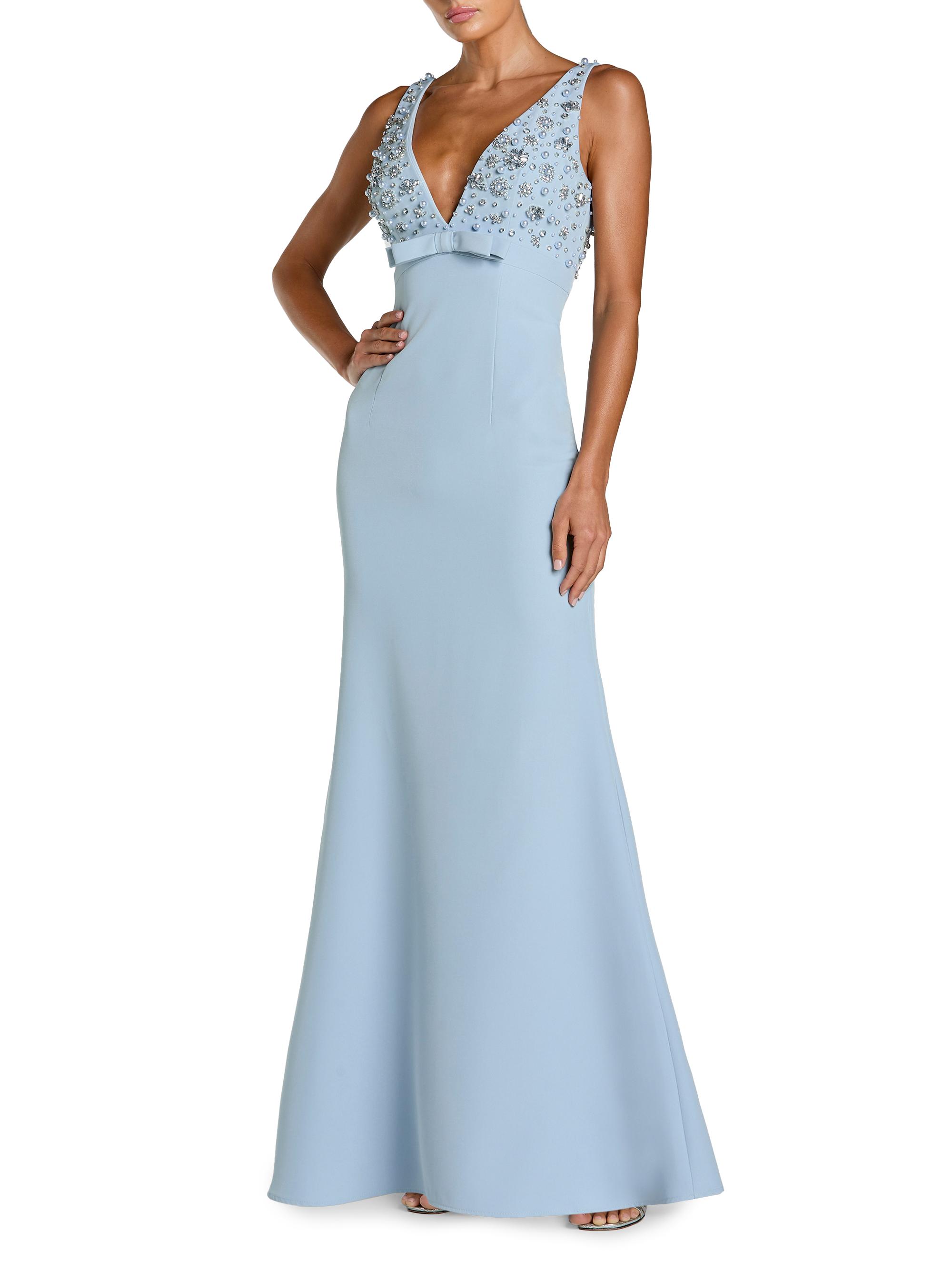 Mac Duggal Women's Crêpe Floral Beaded Bow A-Line Gown - Powder Blue