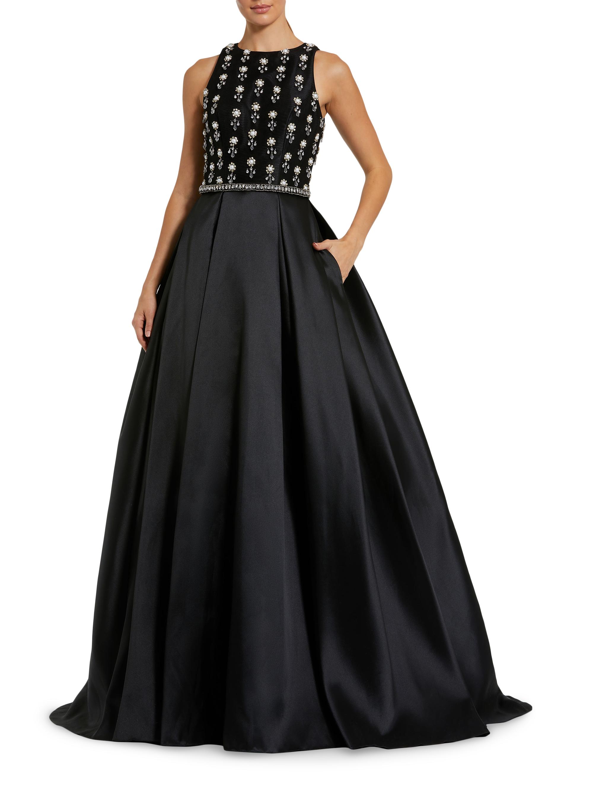 Mac Duggal Women's Floral Beaded Satin Ballgown - Black
