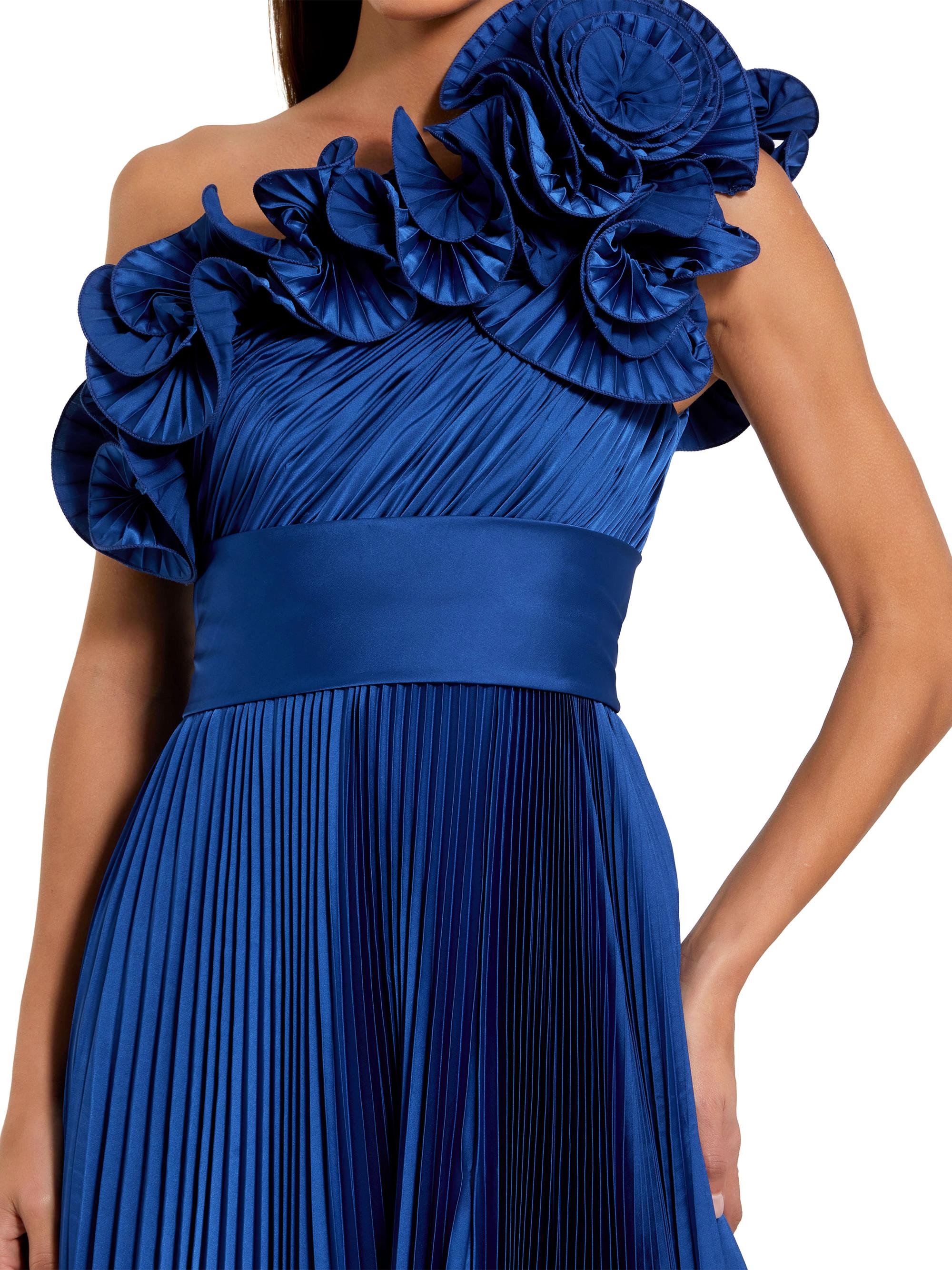 Mac Duggal Pleated Charmeuse Ruffle One-Shoulder A-Line Gown | Saks Fifth  Avenue