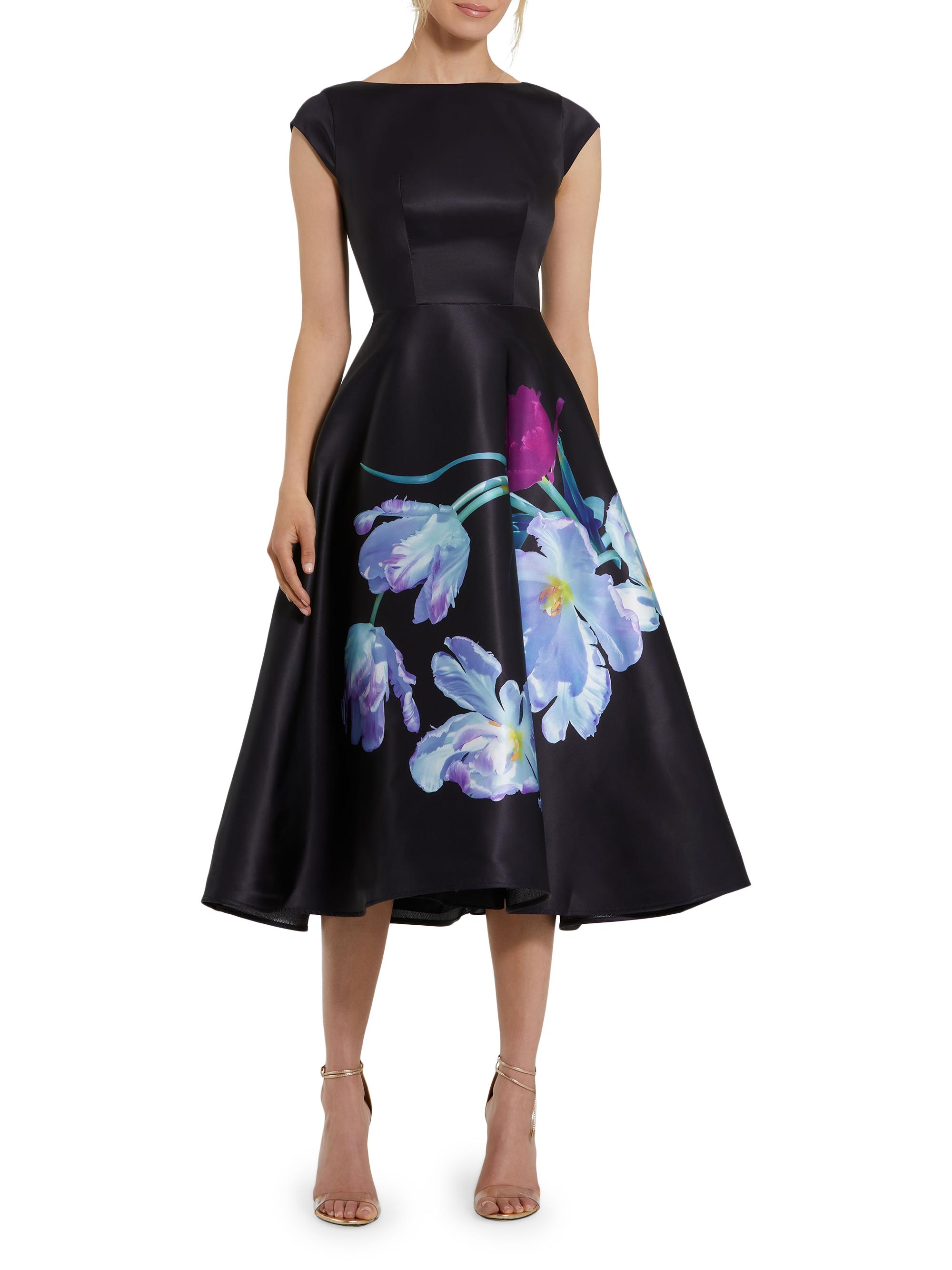 Mac Duggal Women's Satin Painted Floral Cocktail Dress - Black Multi