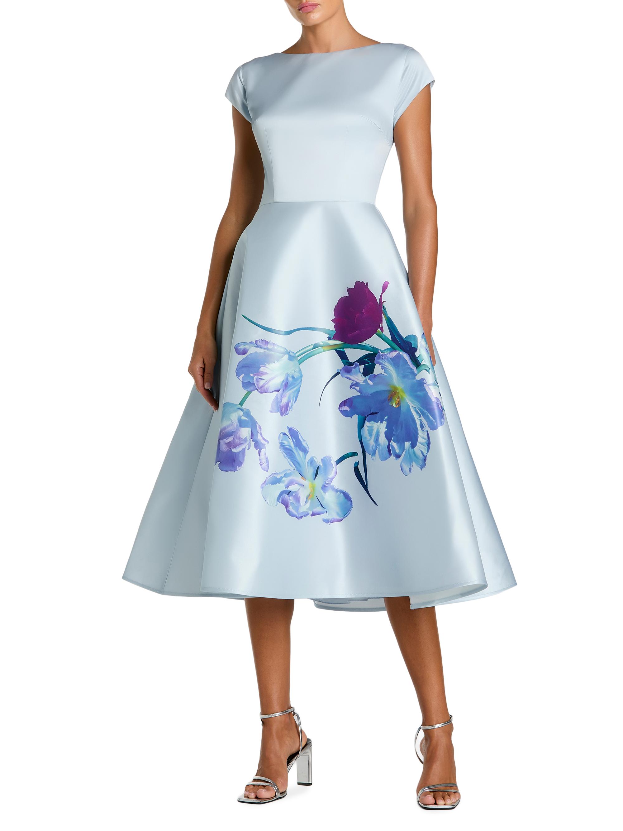 Mac Duggal Women's Satin Painted Floral Cocktail Dress - Periwinkle Multi | Thumbnail 4