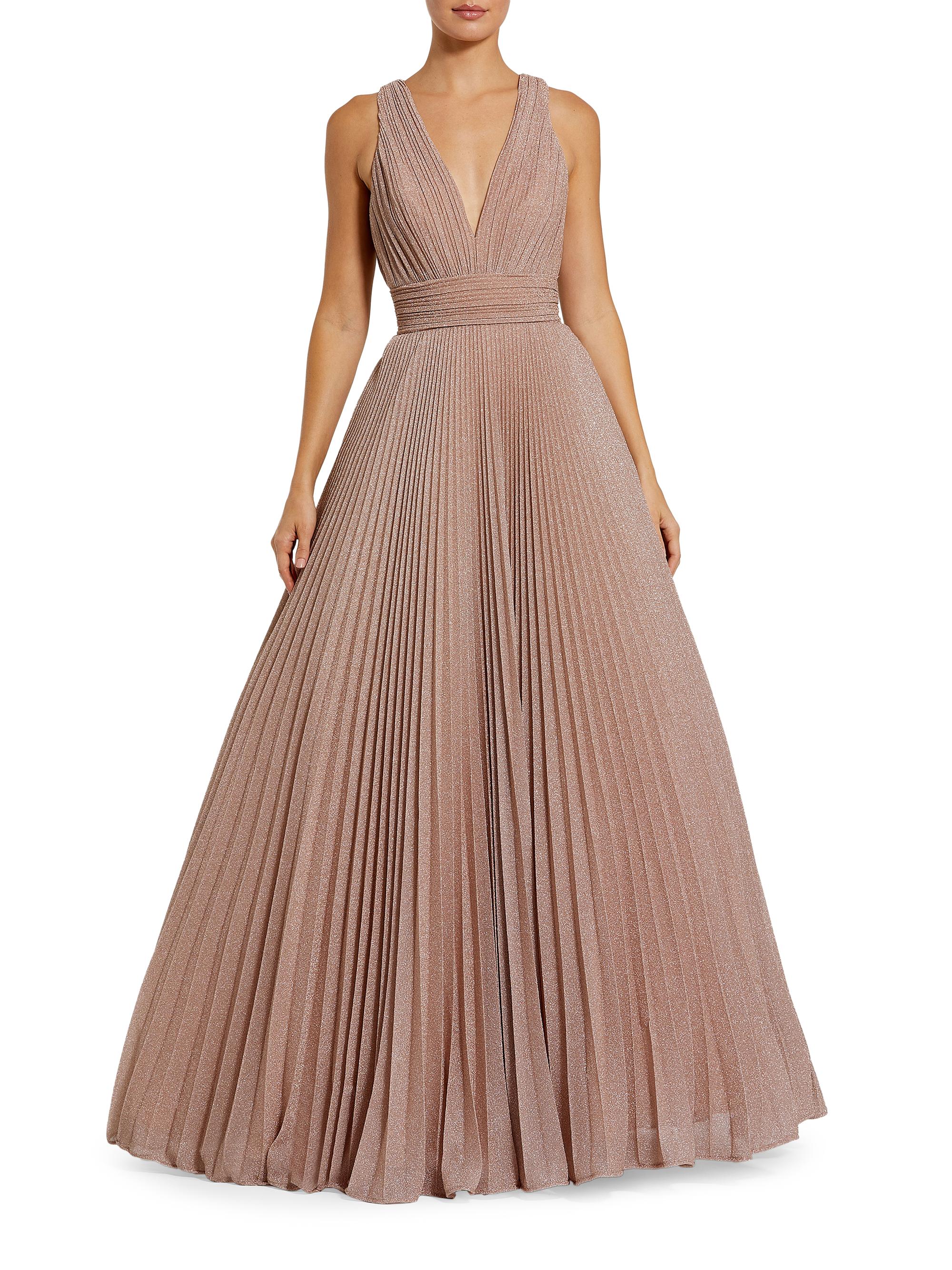 Ieena for Mac Duggal Shimmering Georgette Pleated Sleeveless Gown Rose Gold Size 12 Mac Duggal Shimmer Pleated A-Line Ballgown | Saks Fifth Avenue