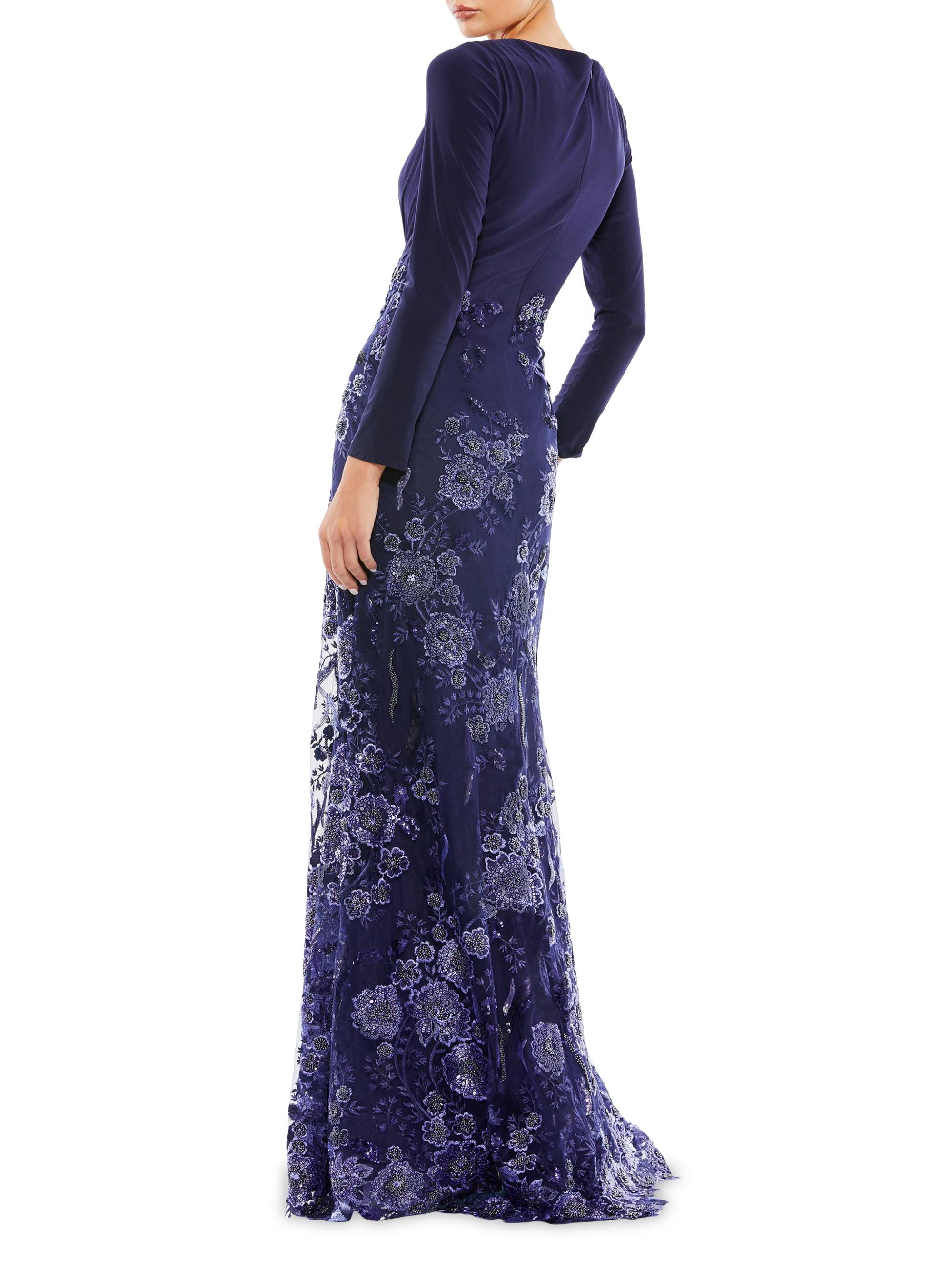 Embellished Long Sleeve Wrap Over Trumpet Gown - Mac Duggal Midnight / US 8