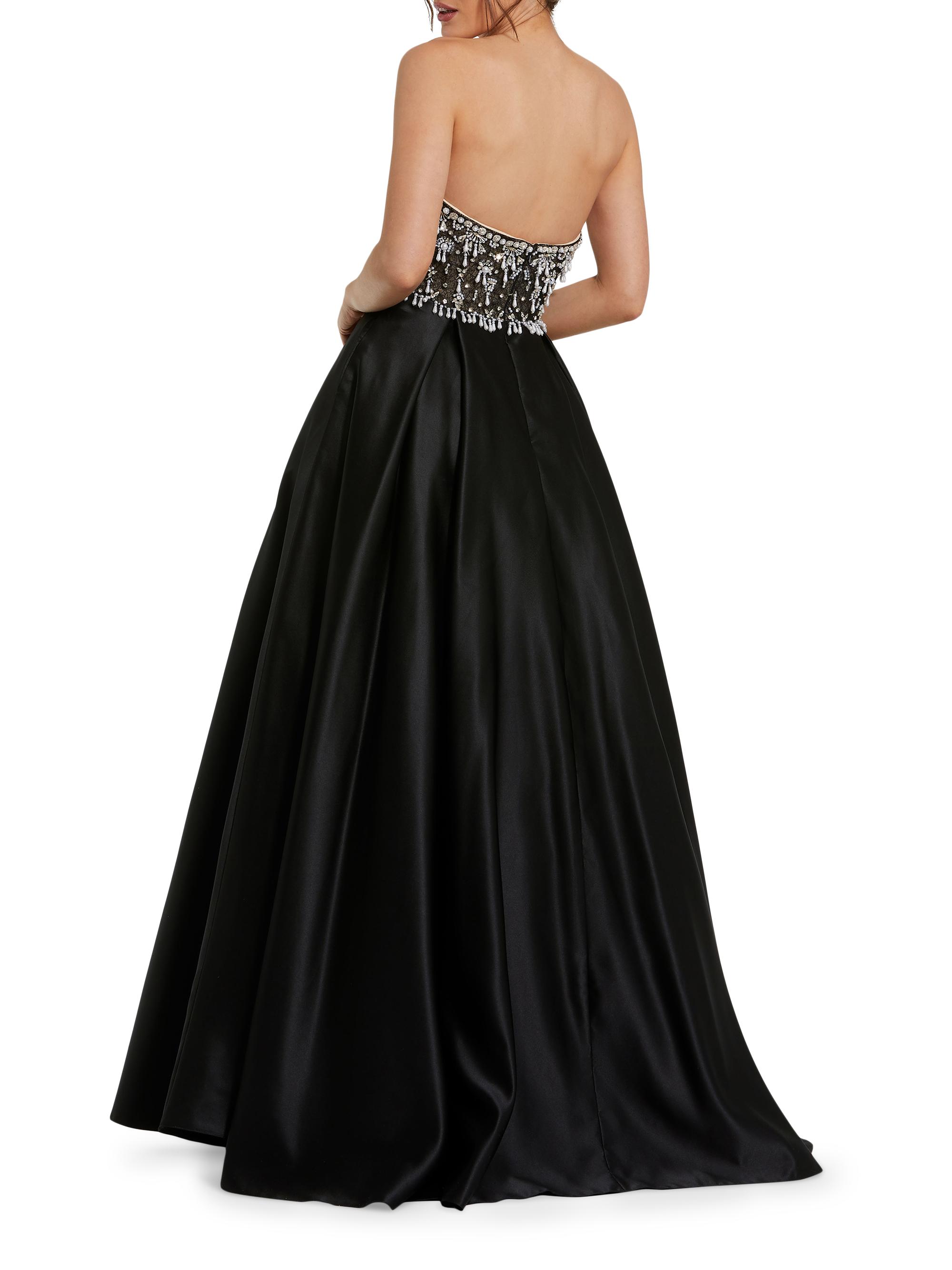 mac duggal strapless embellished a line dress White Floral Embellished Strapless A-Line Midi Dress