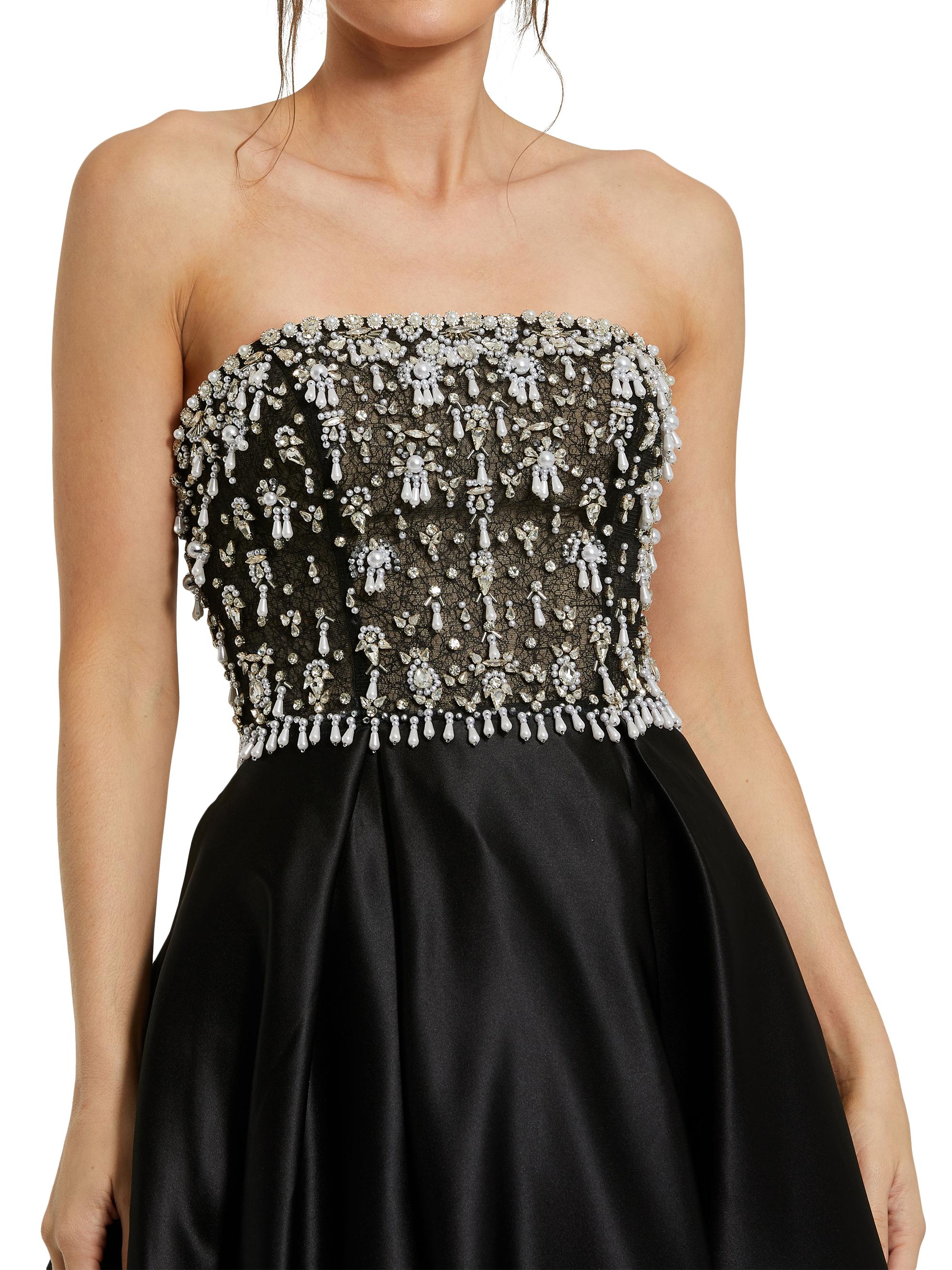 mac duggal strapless embellished a line dress Mac Duggal Women's Floral Lace Strapless A-Line Midi-Dress - Blush main image 1