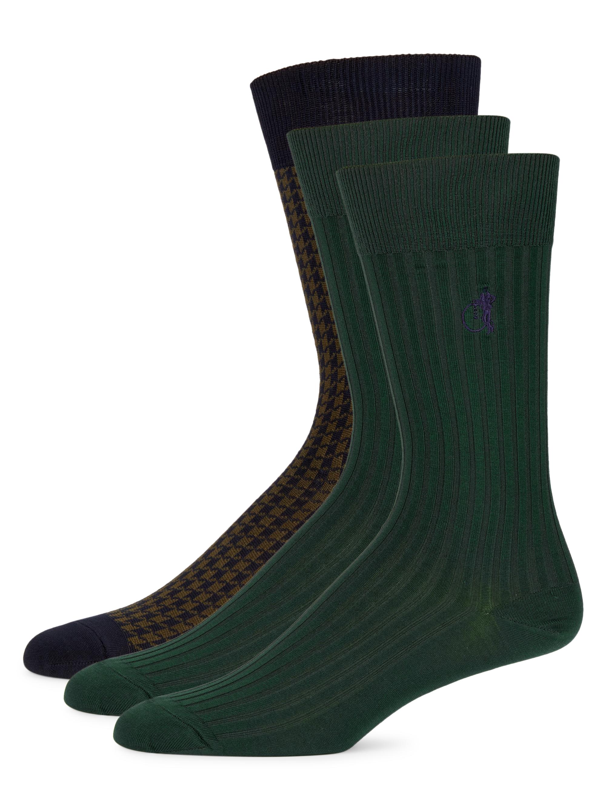 London Sock Company Men's Dash of Class 3-Pack Cotton-Blend Socks - Olive