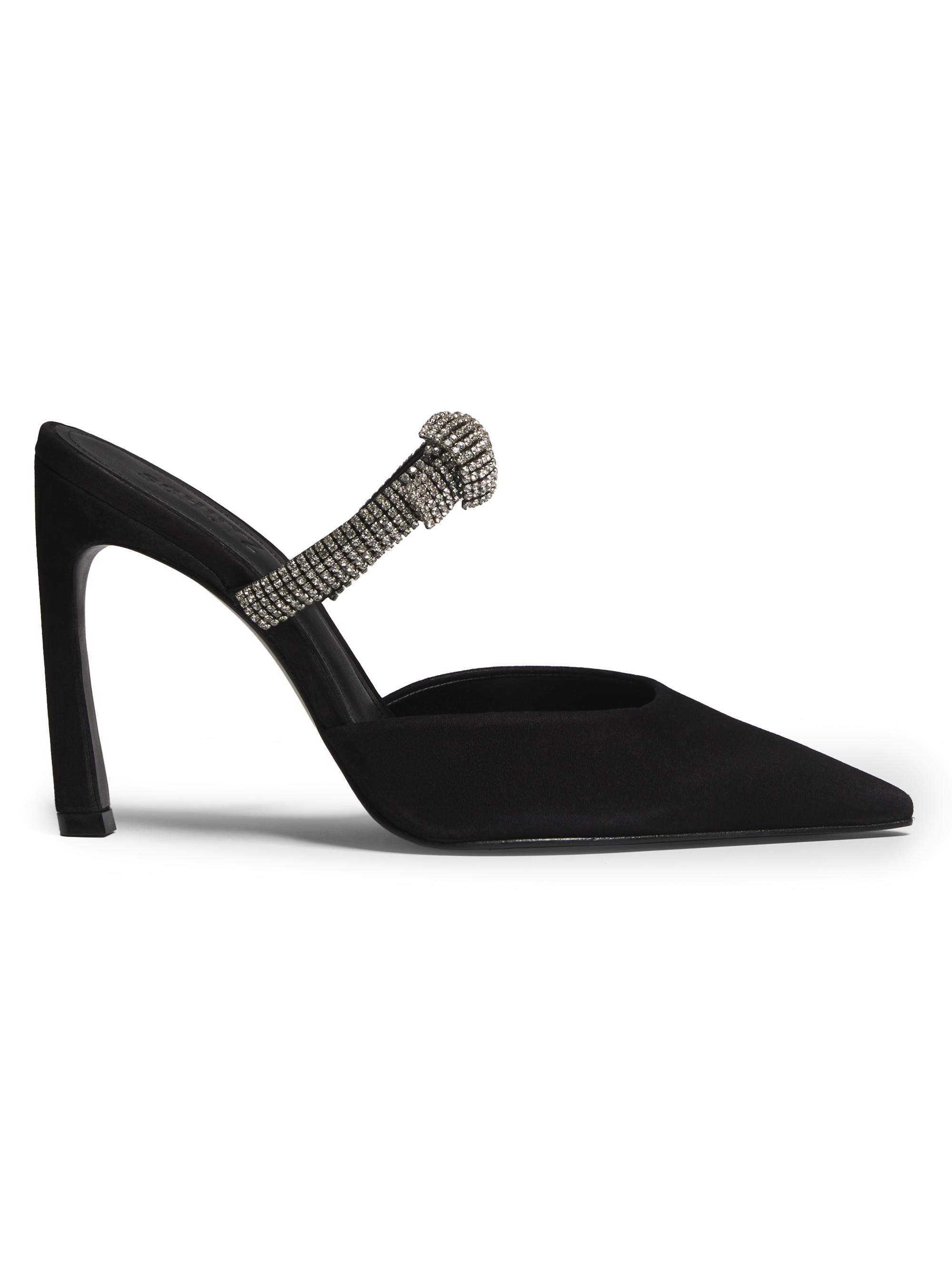 Schutz Women's Pearl Curve 100MM Crystal-Embellished Nubuck Mules - Black