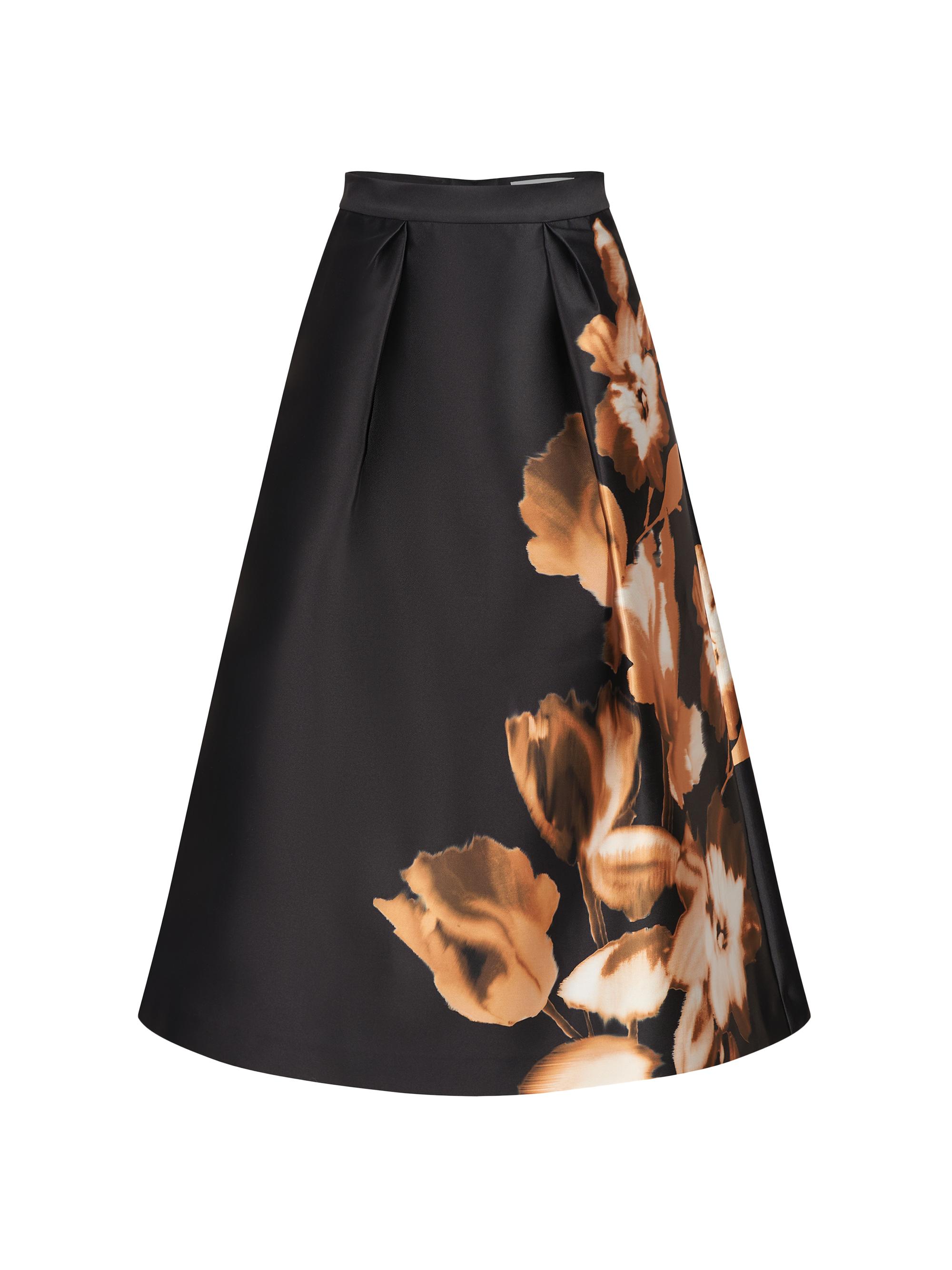 Kay Unger Women's Kendall Tulip Print Midi-Skirt - Black Fall Gold