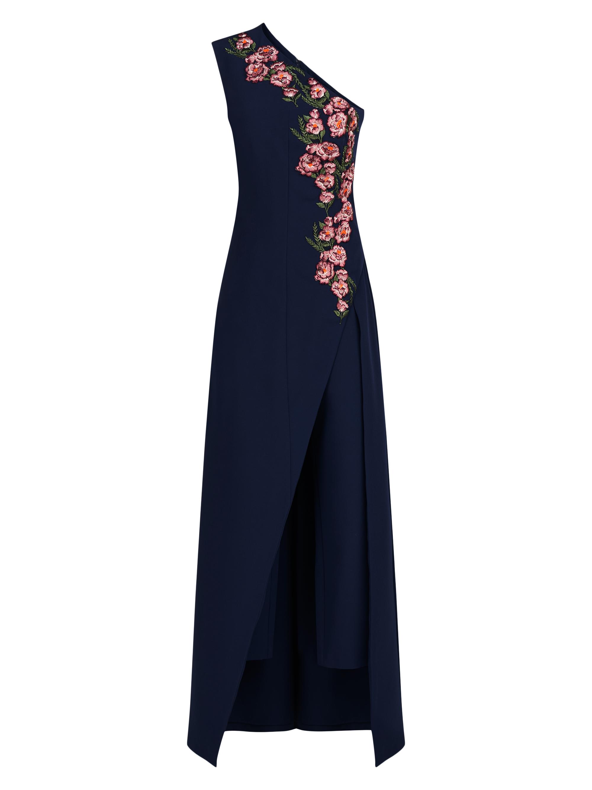 Kay Unger Women's Nadine Embroidered Crepe One-Shoulder Gown - Midnight