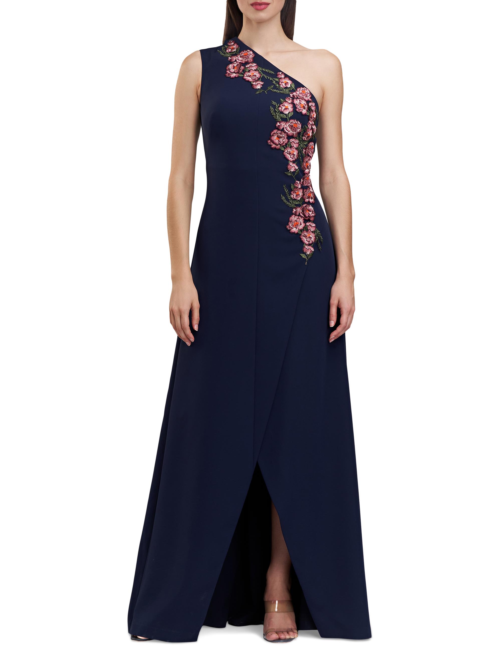 Kay Unger Nadine Embroidered Crepe One-Shoulder Gown | Saks Fifth