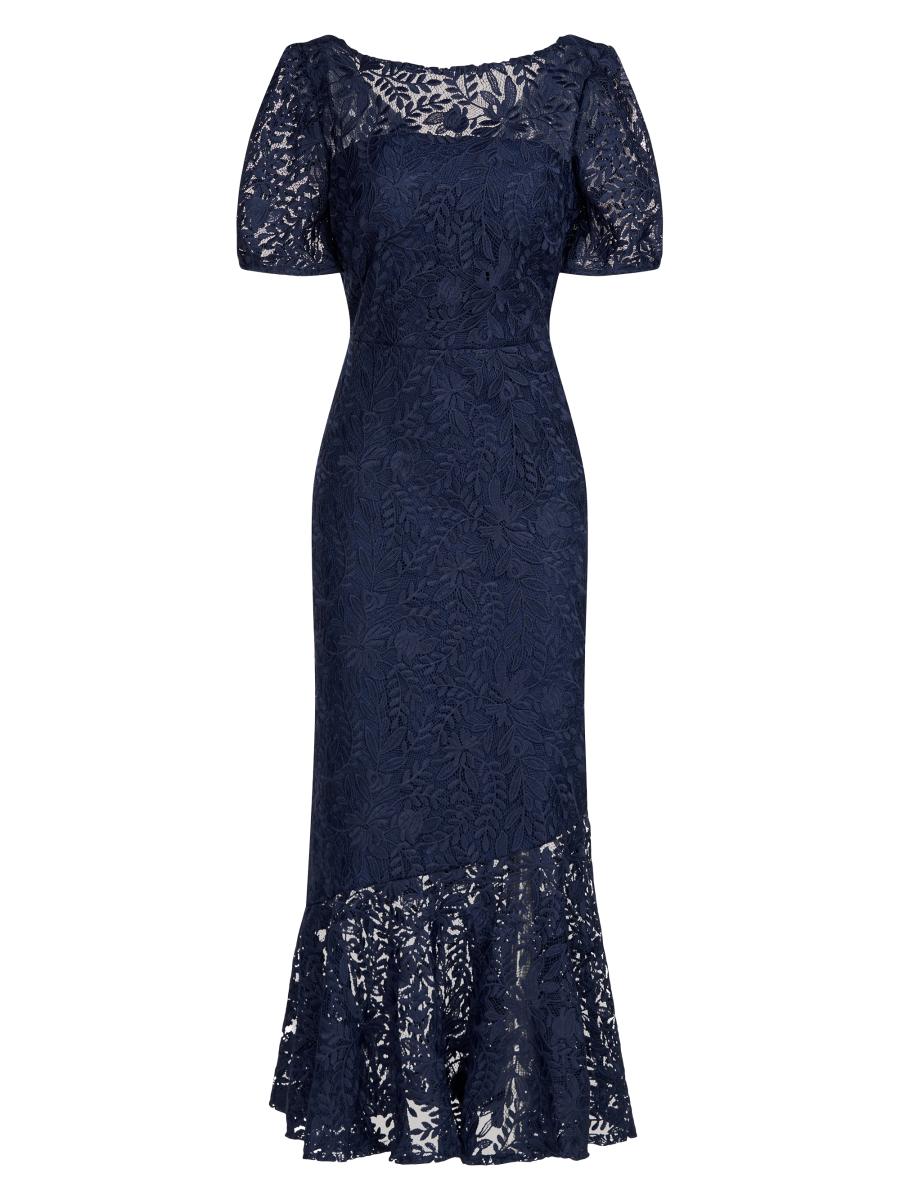 amazon navy blue lace dress Satin Appliques Mother of The Bride Dresses A-Line Round-Neck Half-Sleeves Formal Wedding Guest Evening Gowns Navy Blue