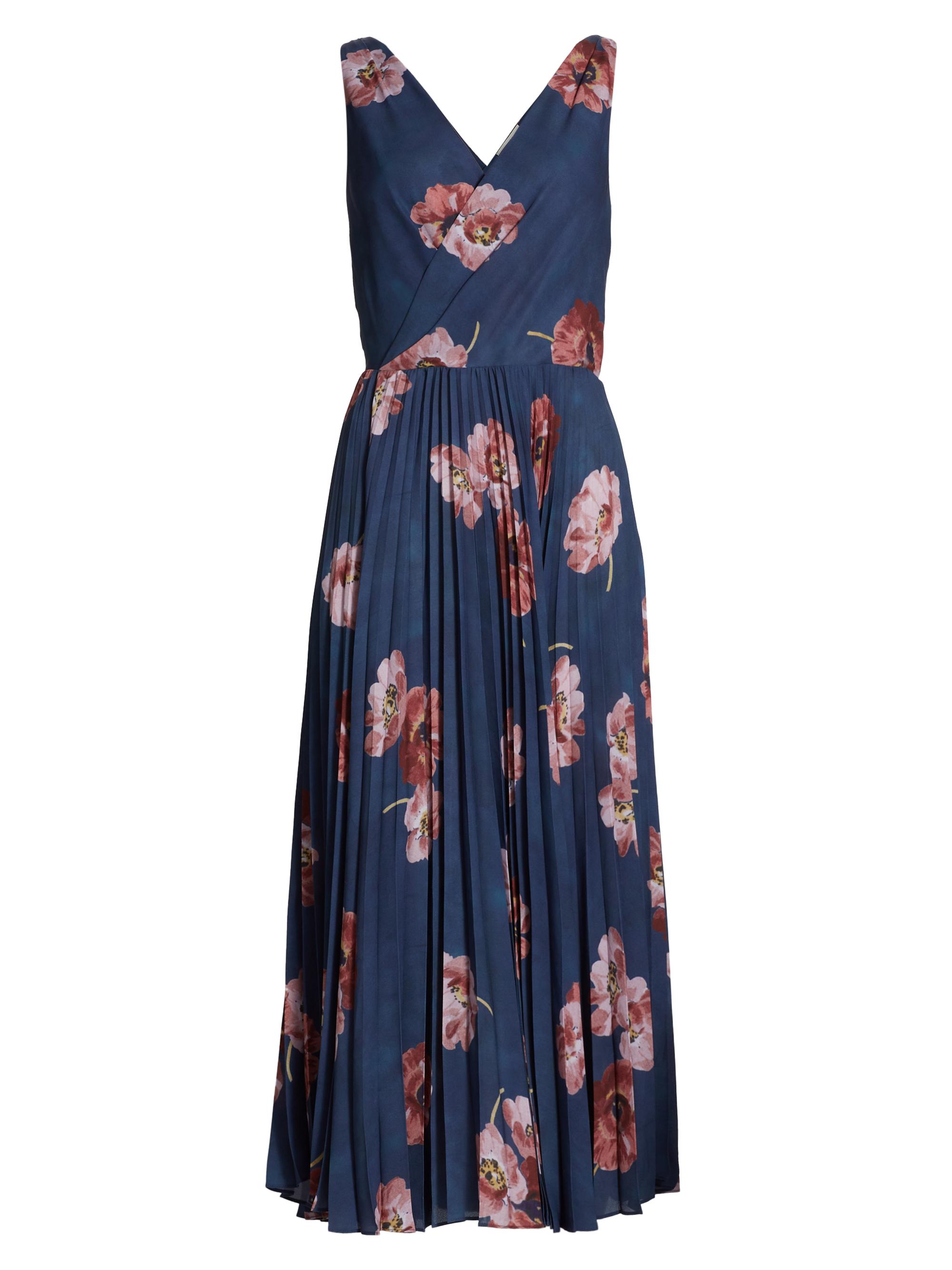 Vince Painted Poppy Pleated Draped V-Neck Dress | Saks Fifth Avenue