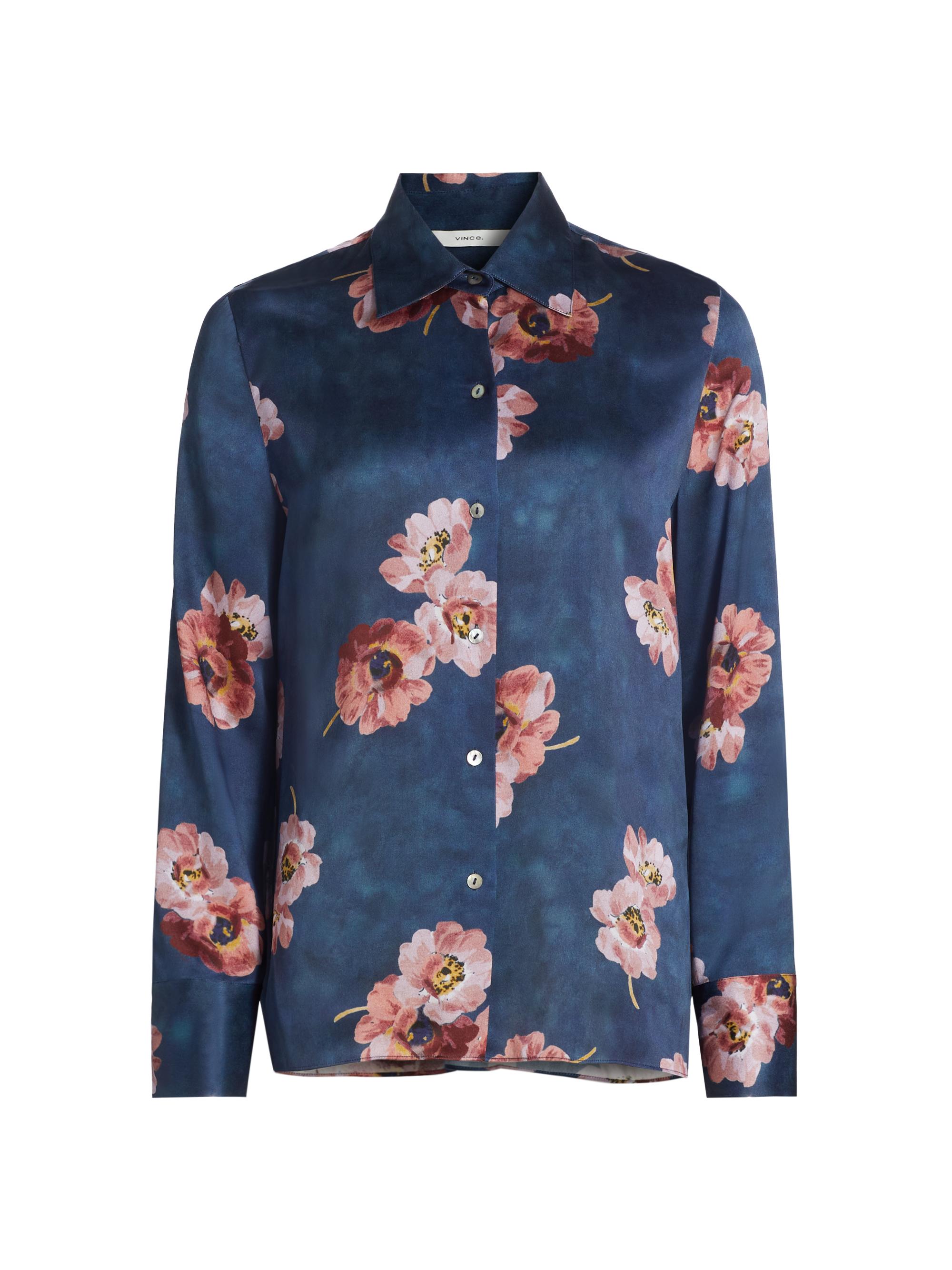 Vince Women's Painted Poppy Silk Blouse - Marine Night