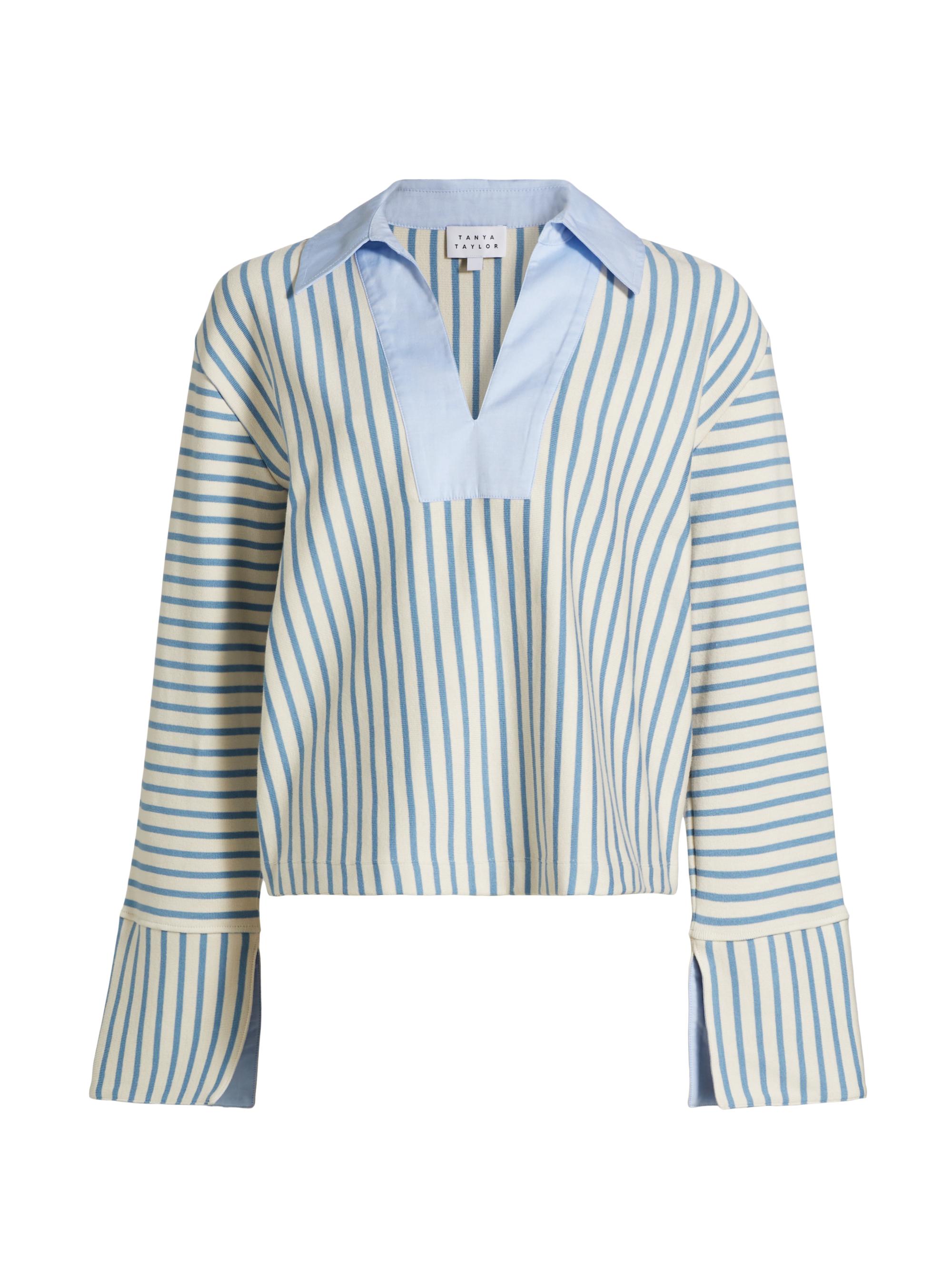 Tanya Taylor Women's Whitney Striped Long-Sleeve Top - Cream Blue Bird Thin Stripe