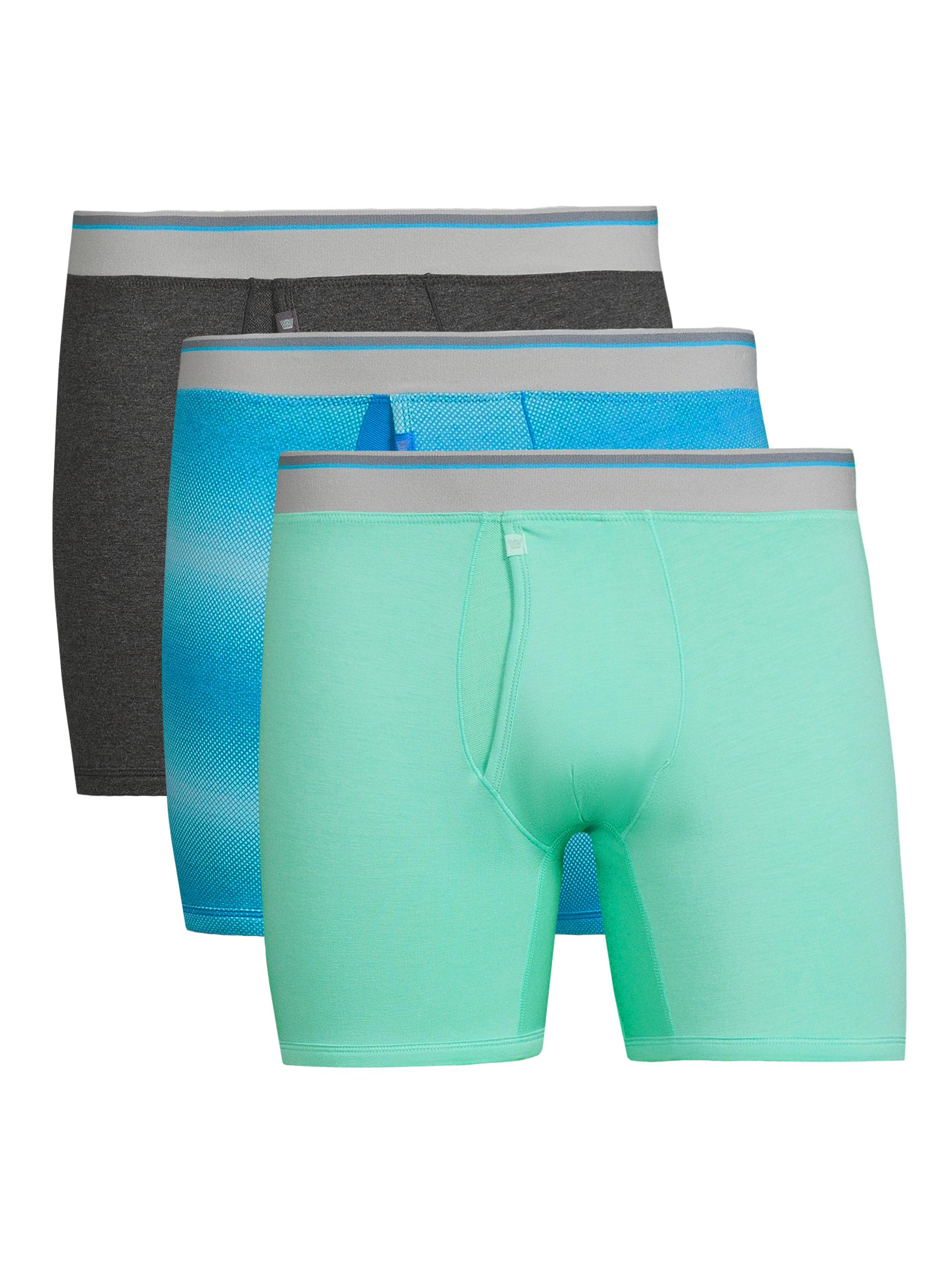 Mack Weldon Men's 3-Pack 18-Hour Cotton-Blend Boxer Brief Set - Bay Breeze Blue Charcoal