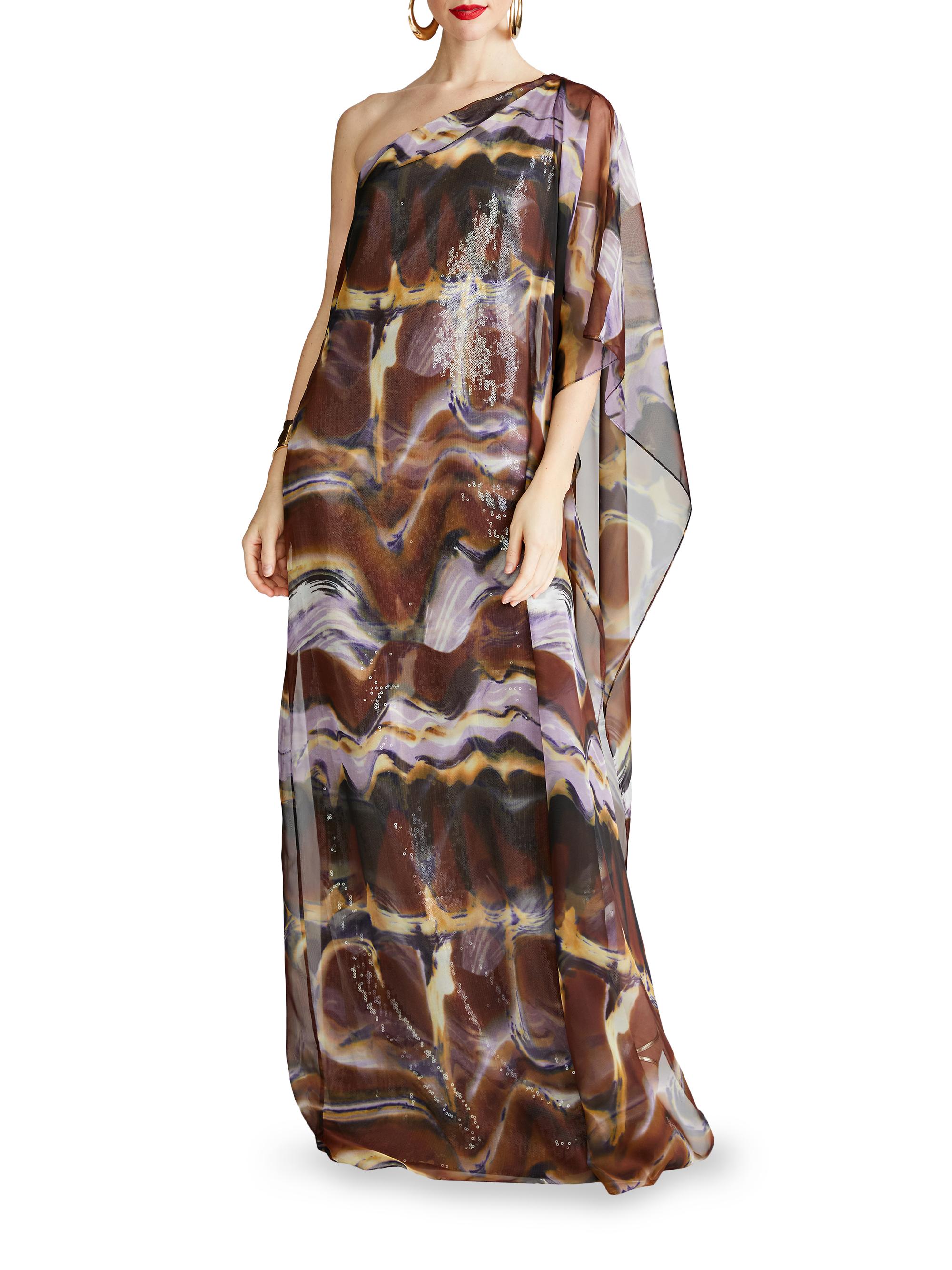 Halston Women's Ushi Sequin Chiffon One-Shoulder Gown - Earth Strata