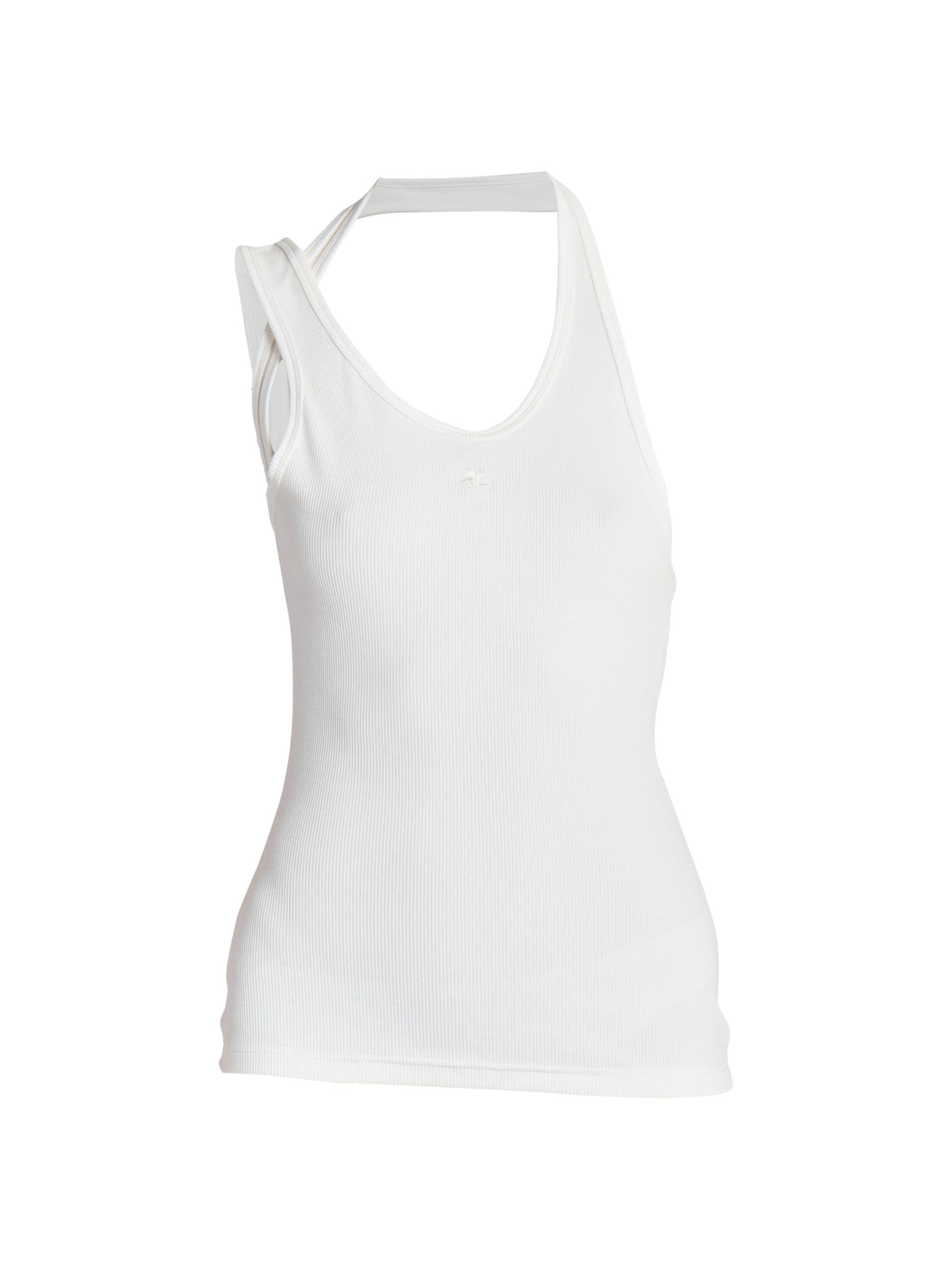 トップス courrege COTTON TANK TOP Courreges Cotton logo top - White - Women | JTO145JS0070
